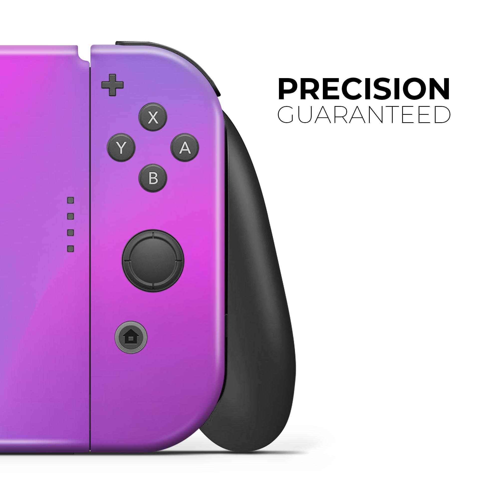Neon Holographic V1 skin decal wrap kit for Nintendo Switch, showcasing vibrant holographic design and soft-touch matte finish.