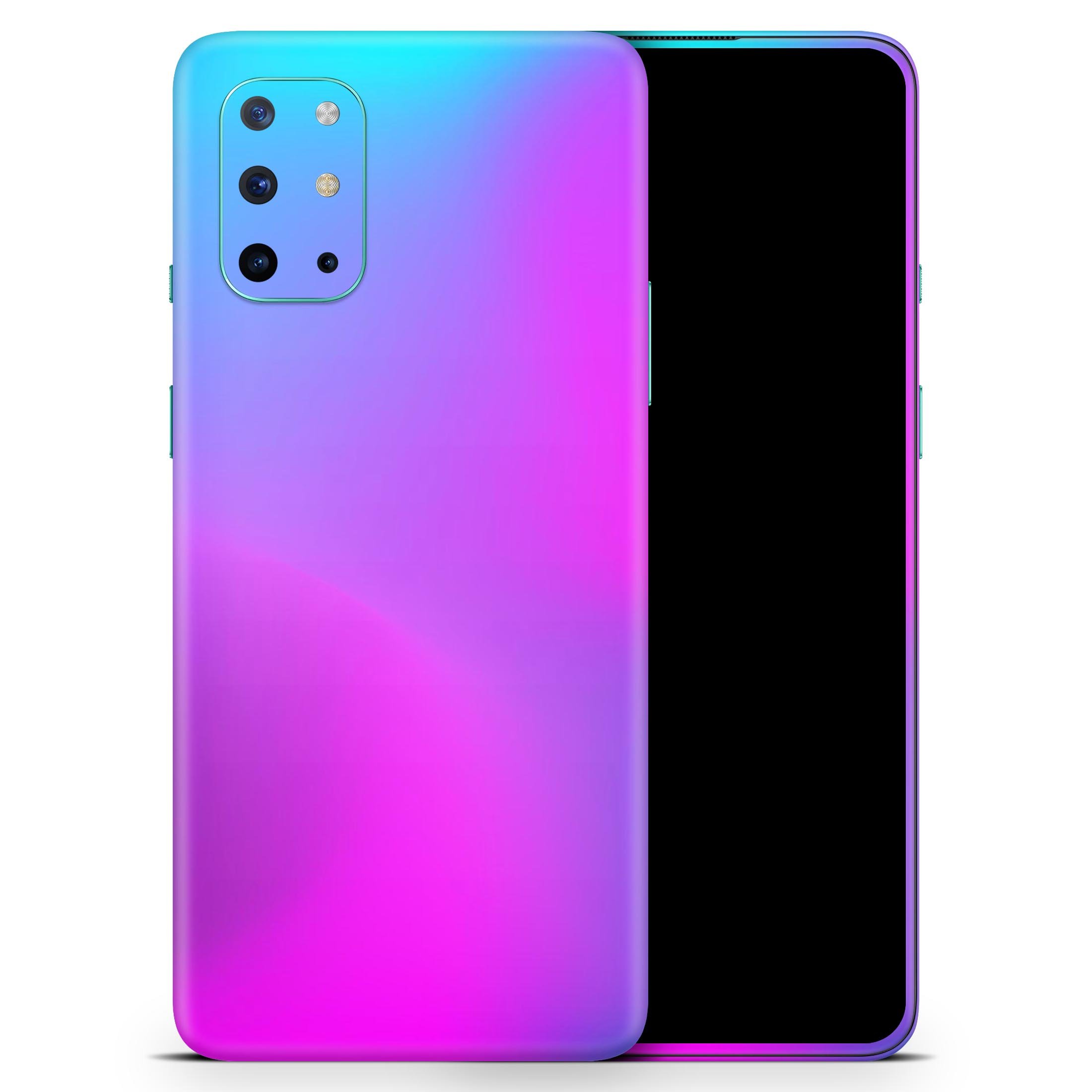 Neon Holographic V1 skin decal wrap kit for OnePlus phones, showcasing vibrant colors and a sleek design that fits snugly on the device.