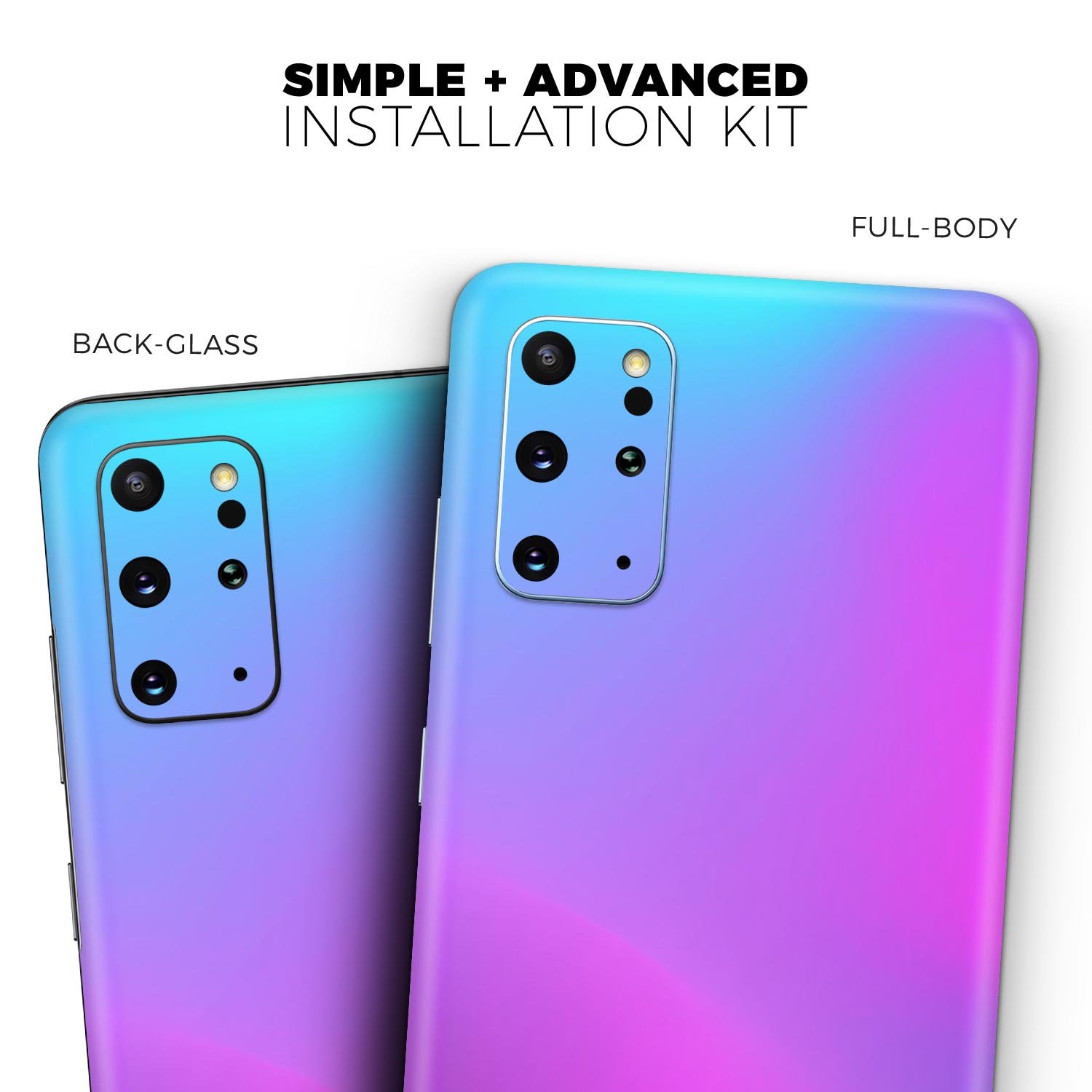 Neon Holographic V1 skin decal wrap kit for Samsung Galaxy, showcasing vibrant holographic design and precise fit.