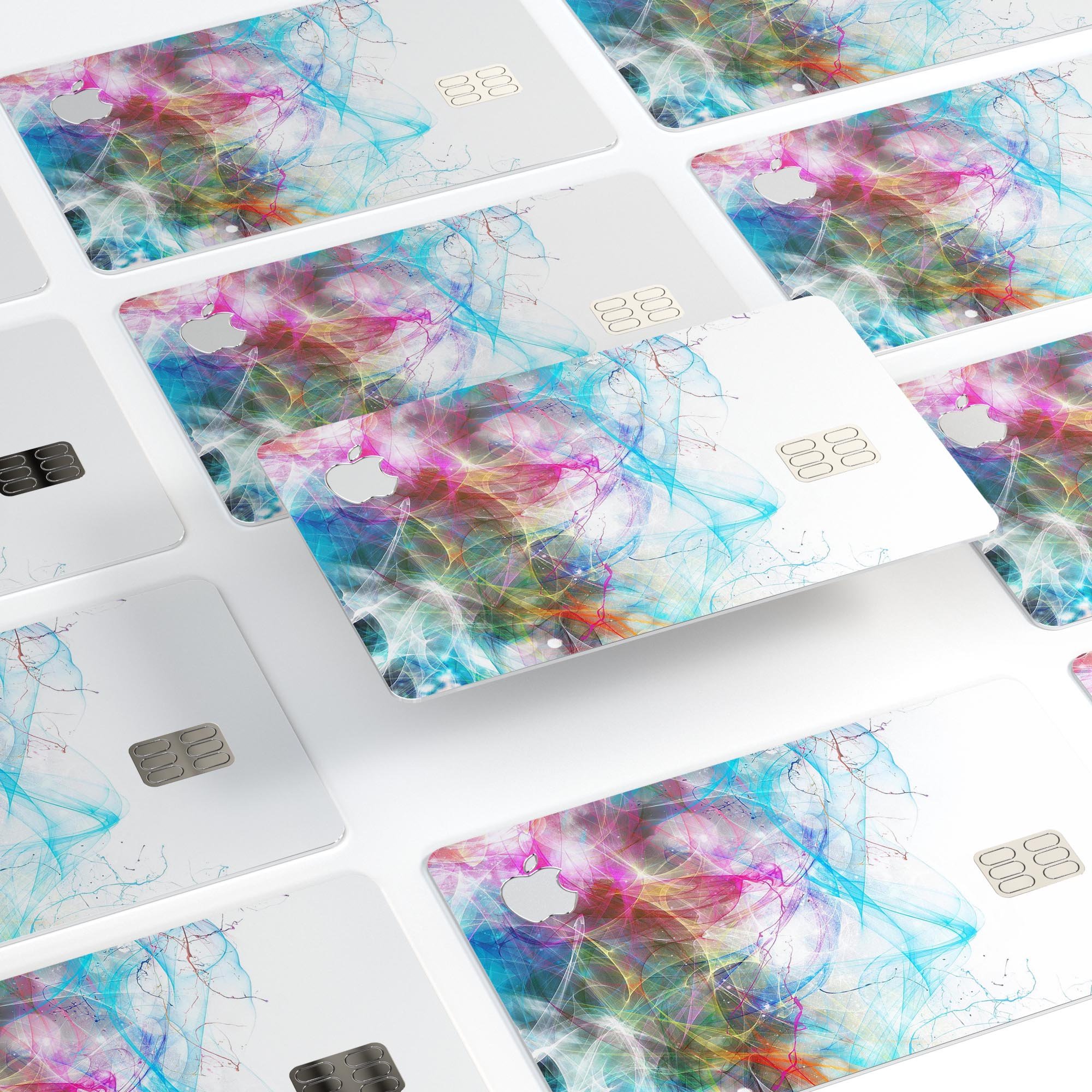 Neon Multi-Colored Paint skin kit for Apple Card, showcasing vibrant colors and premium vinyl material.