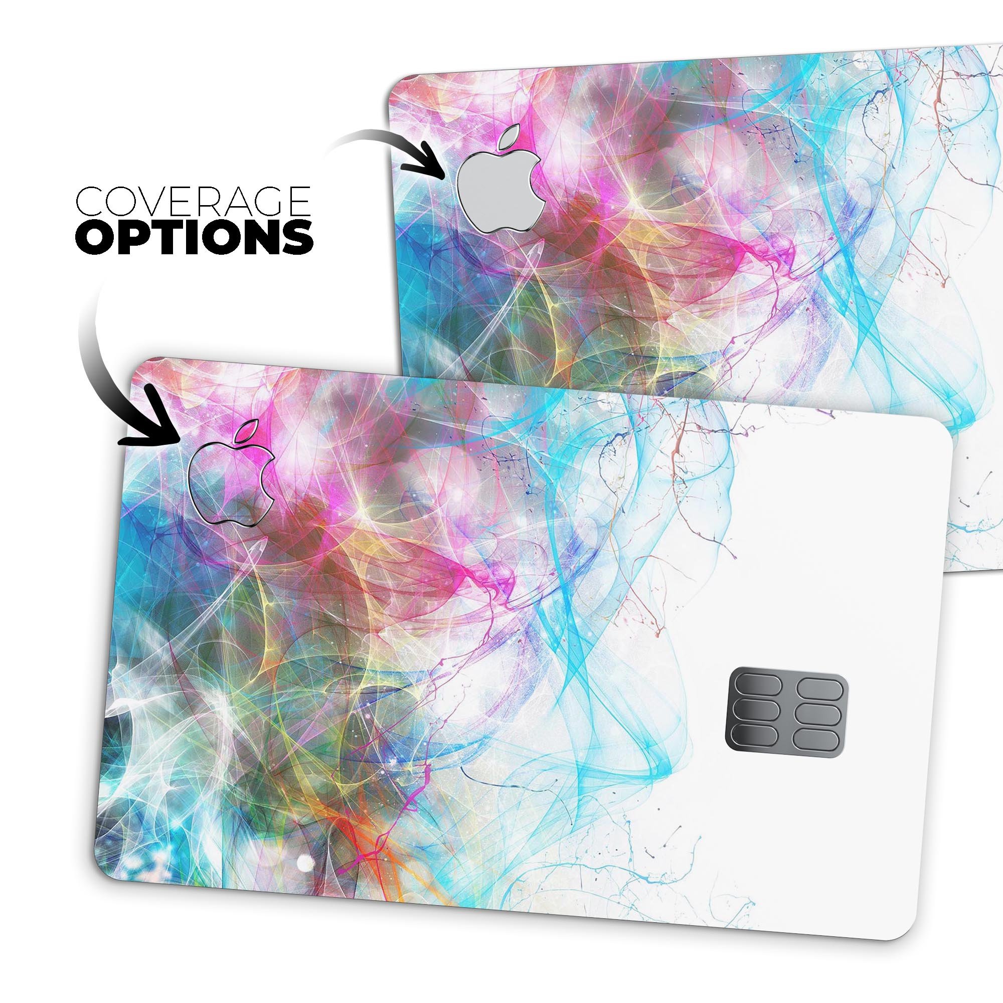 Neon Multi-Colored Paint skin kit for Apple Card, showcasing vibrant colors and premium vinyl material.