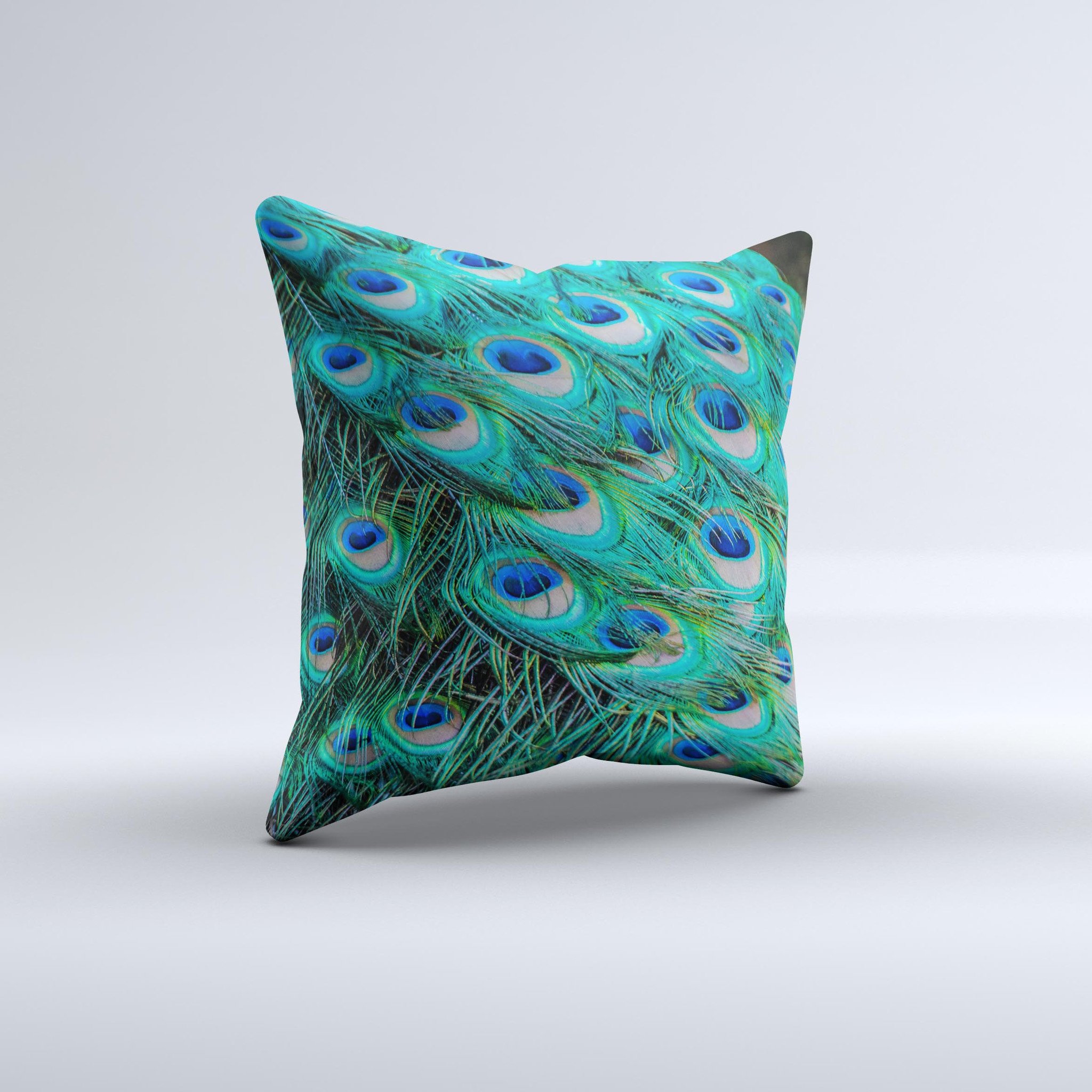 A vibrant Neon Multiple Peacock Ink-Fuzed Decorative Throw Pillow showcasing intricate peacock designs on a high thread count fabric.