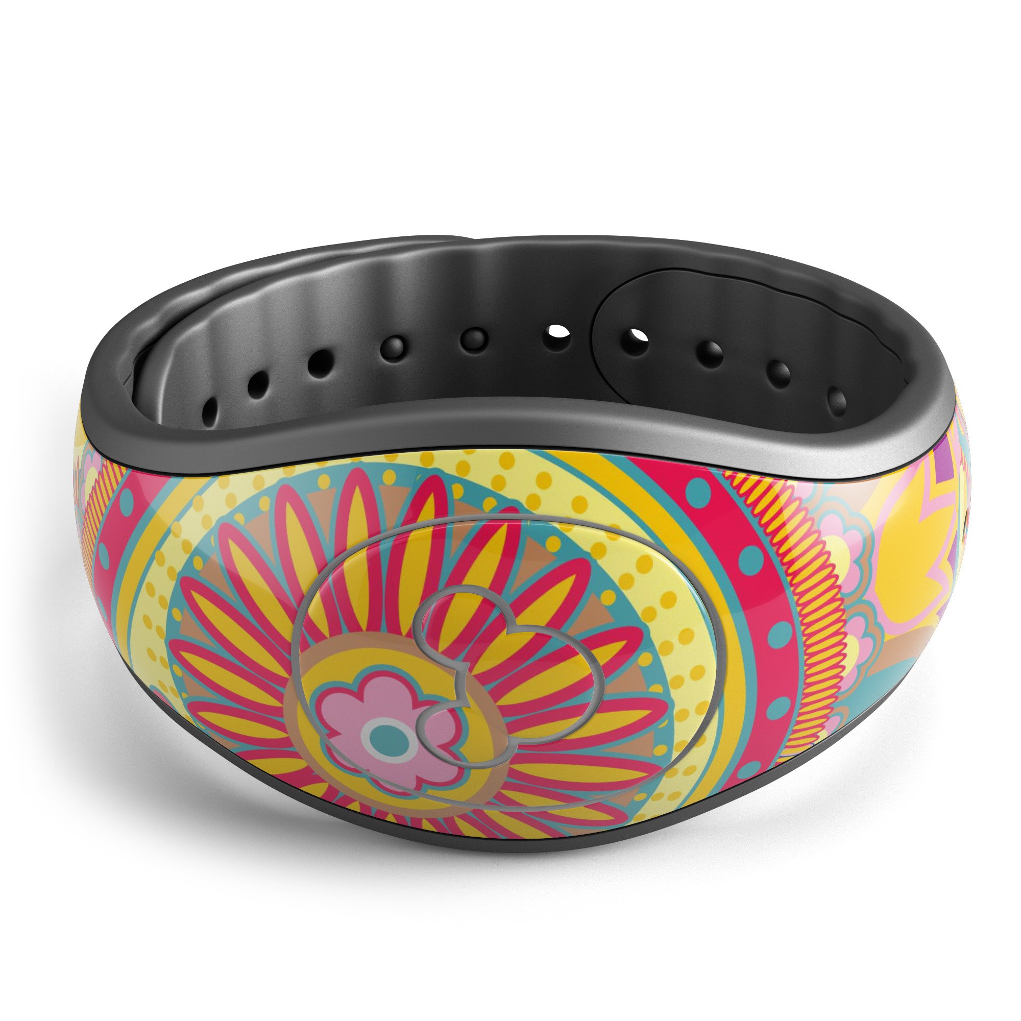 Neon orange paisley pattern decal skin wrap kit designed for Disney Magic Band, showcasing vibrant colors and intricate design.