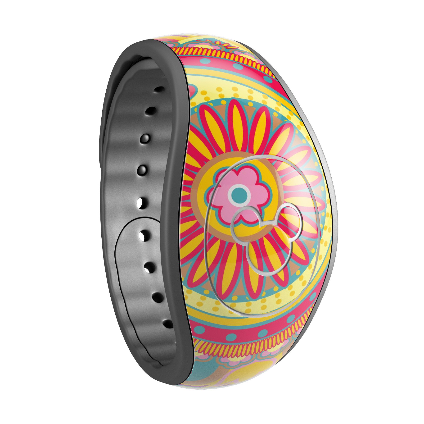 Neon orange paisley pattern decal skin wrap kit designed for Disney Magic Band, showcasing vibrant colors and intricate design.
