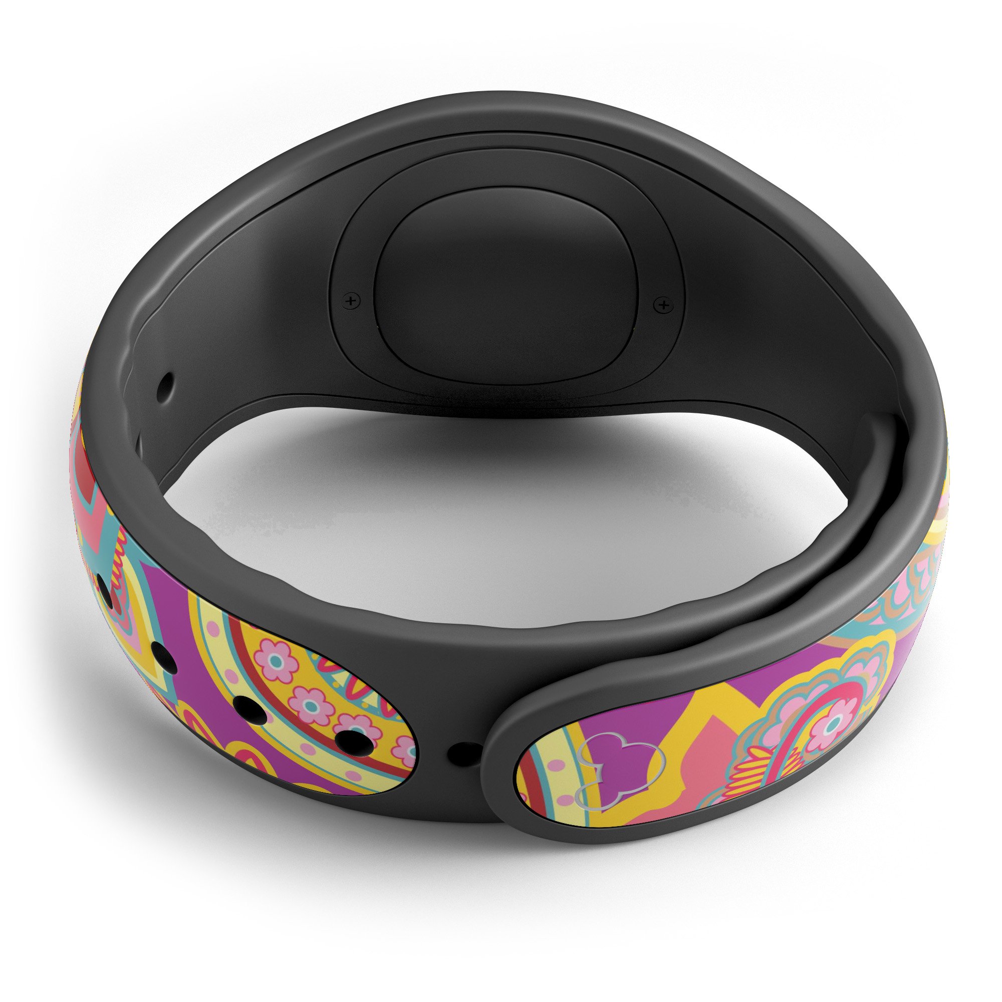 Neon orange paisley pattern decal skin wrap kit designed for Disney Magic Band, showcasing vibrant colors and intricate design.