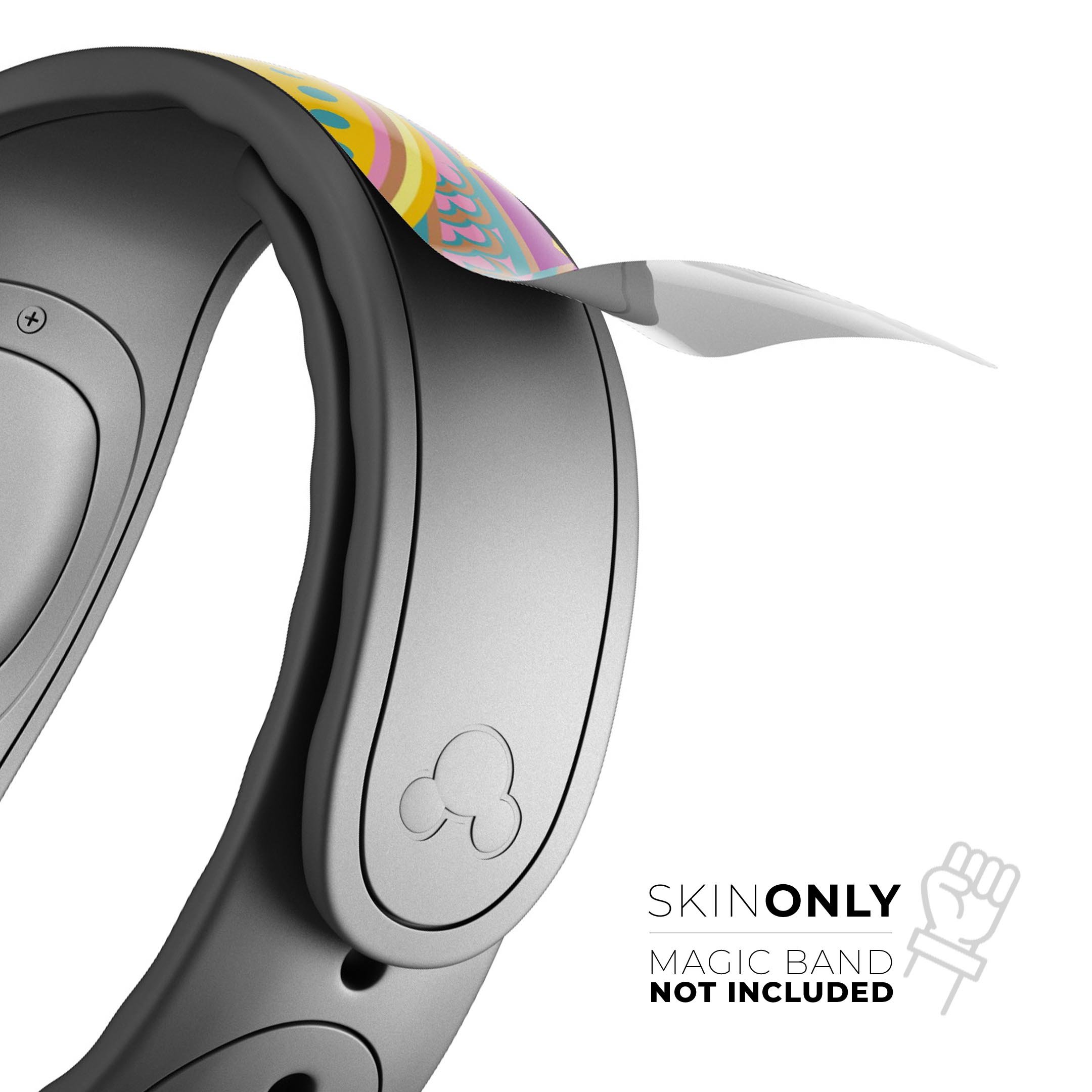 Neon orange paisley pattern decal skin wrap kit designed for Disney Magic Band, showcasing vibrant colors and intricate design.