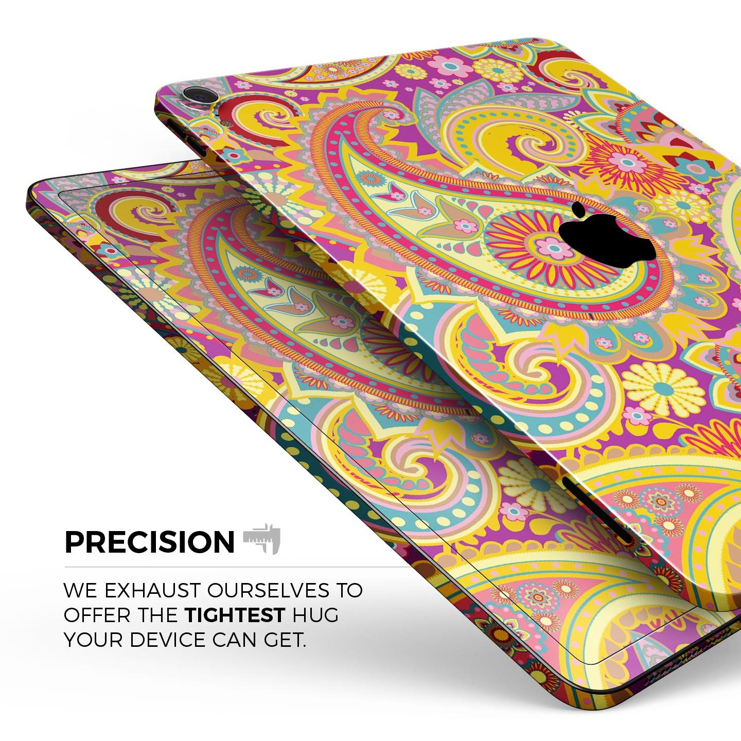 Neon orange paisley pattern full body skin decal for Apple iPad, showcasing vibrant colors and intricate design.
