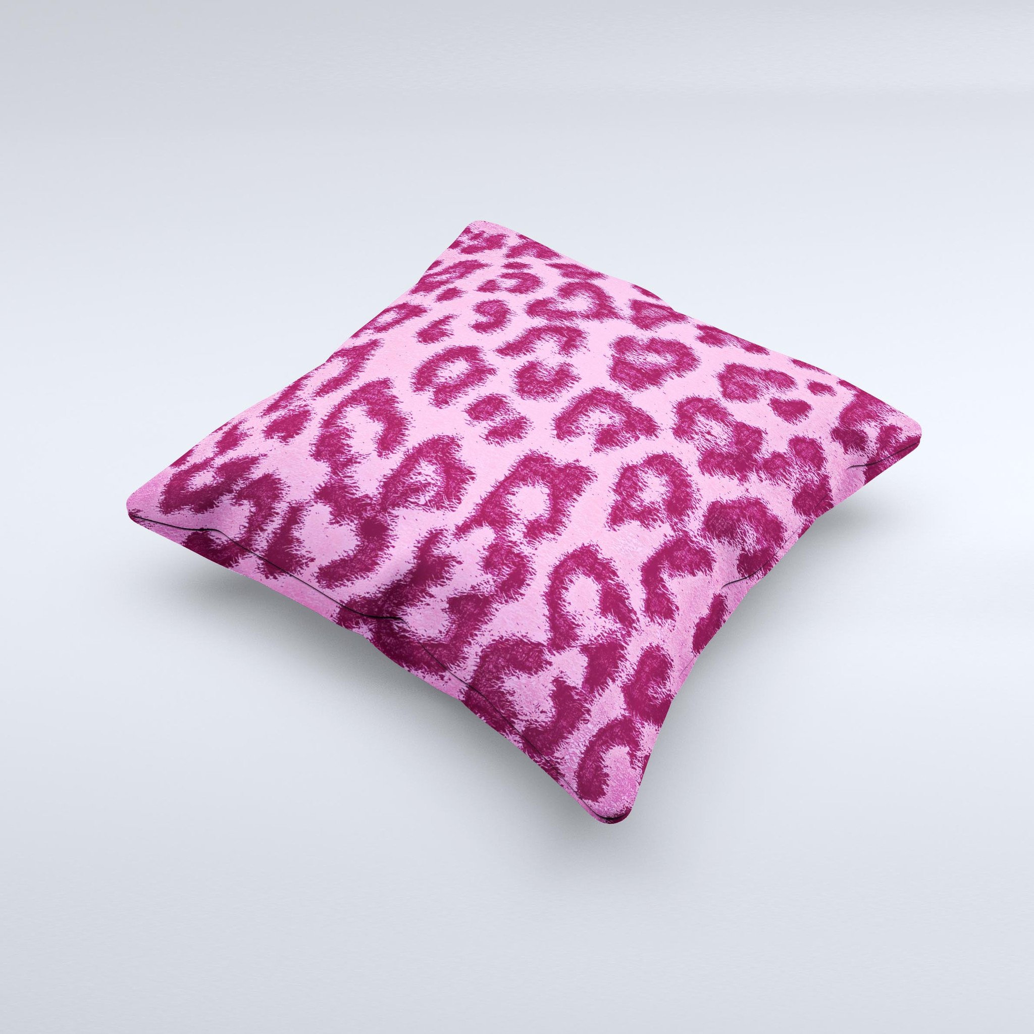 Neon pink cheetah print decorative throw pillow, handcrafted with high thread count fabric and polyester filling.