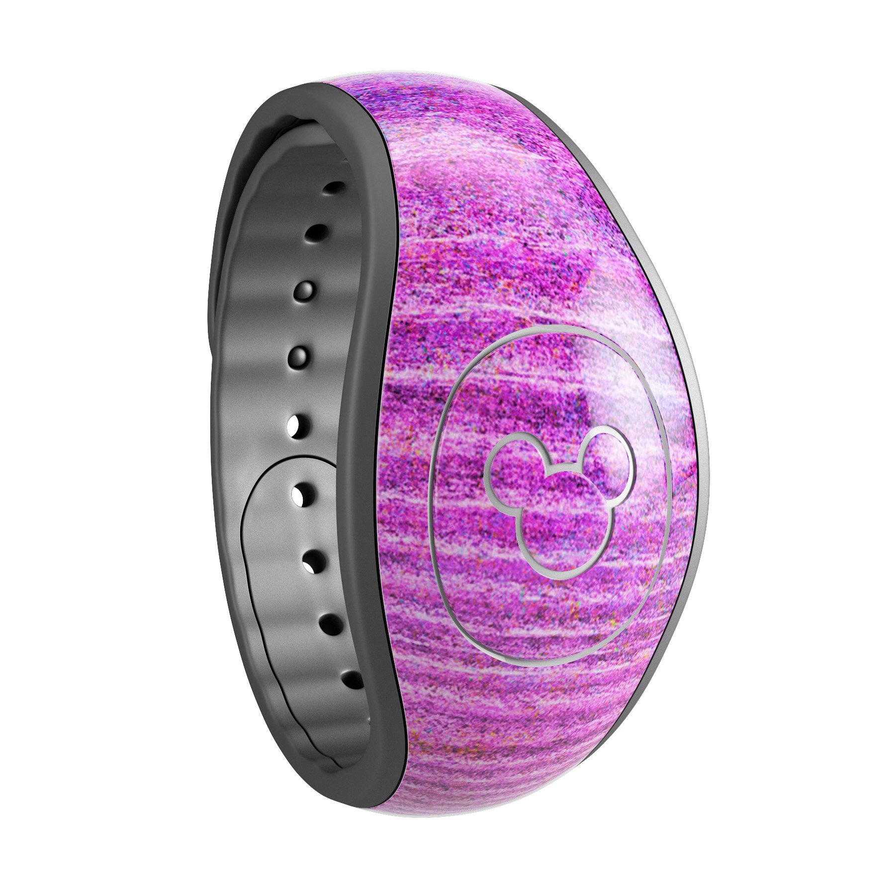 Neon pink dyed wood grain decal skin wrap kit for Disney Magic Band, showcasing vibrant colors and a stylish design.