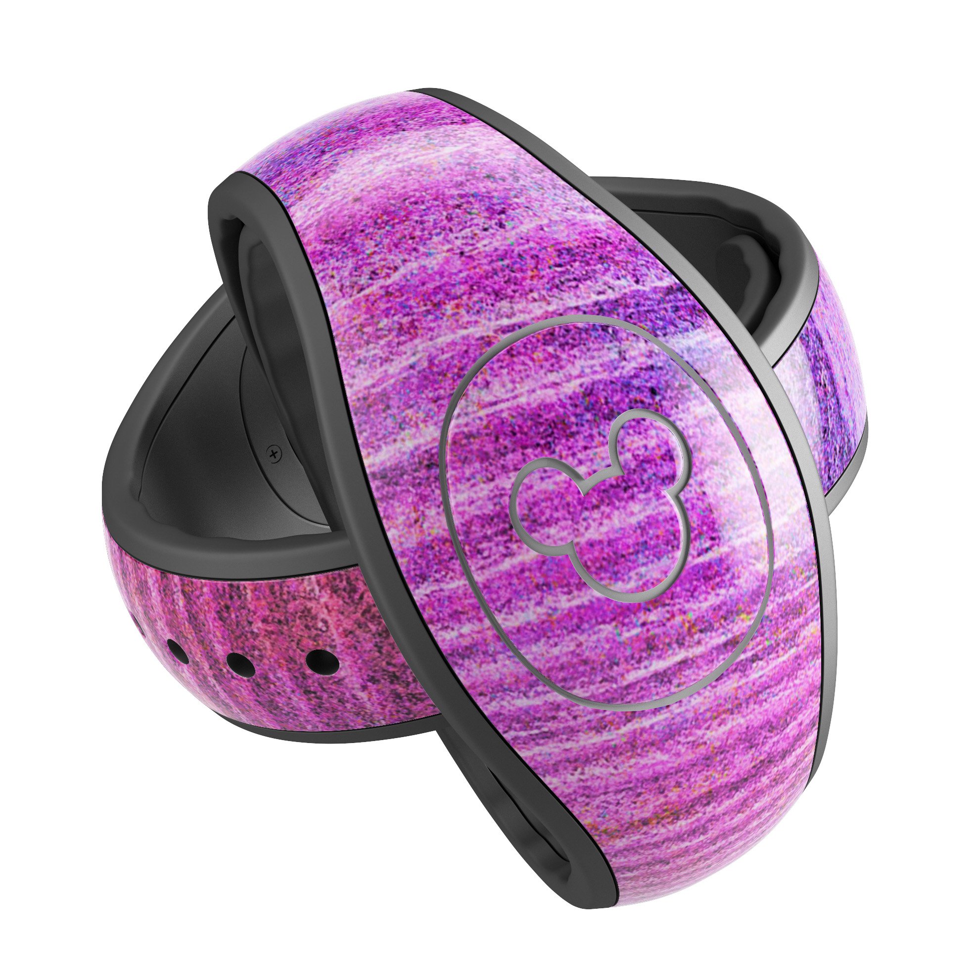 Neon pink dyed wood grain decal skin wrap kit for Disney Magic Band, showcasing vibrant colors and a stylish design.