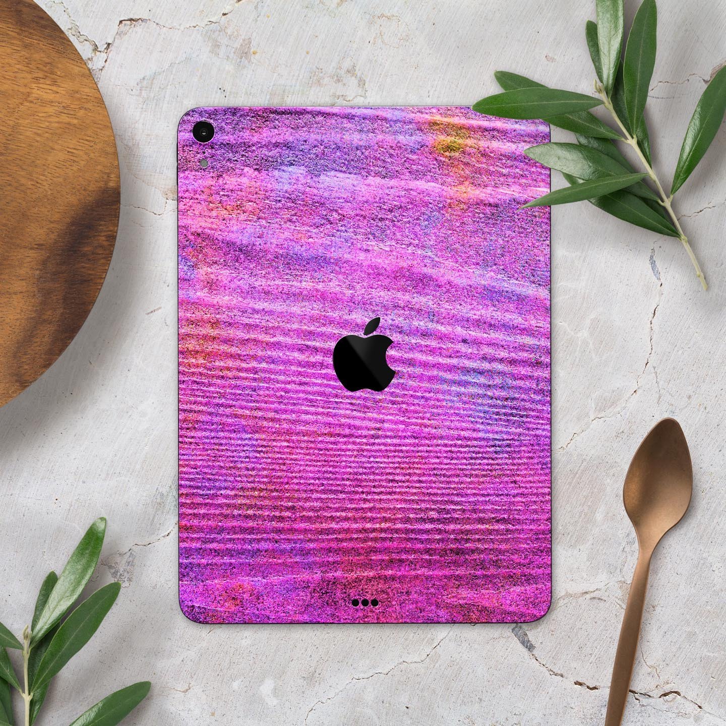Neon Pink Dyed Wood Grain skin decal for Apple iPad, showcasing vibrant colors and a sleek design.