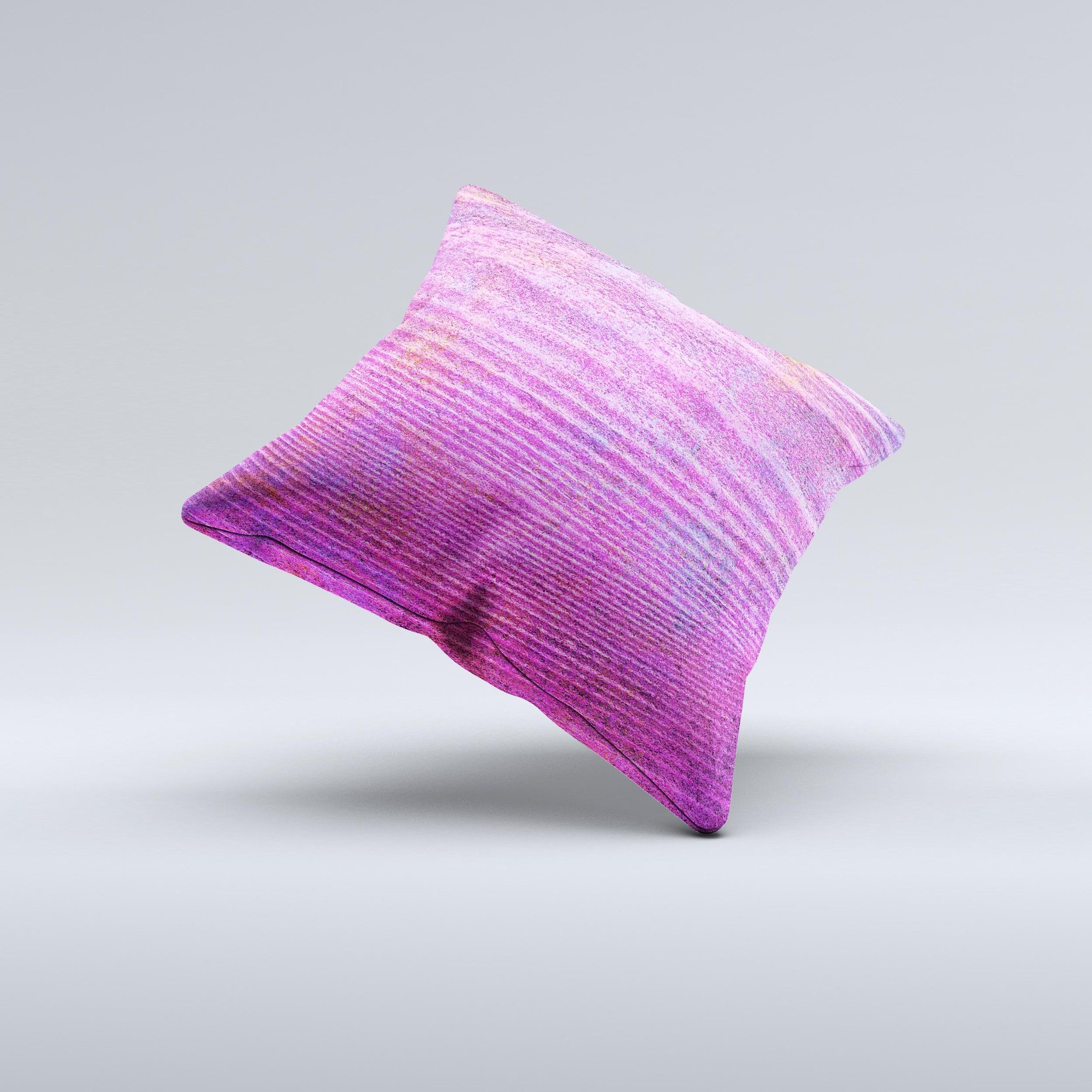 Vibrant neon pink decorative throw pillow with wood grain design, handcrafted in Virginia, showcasing unique imperfections.