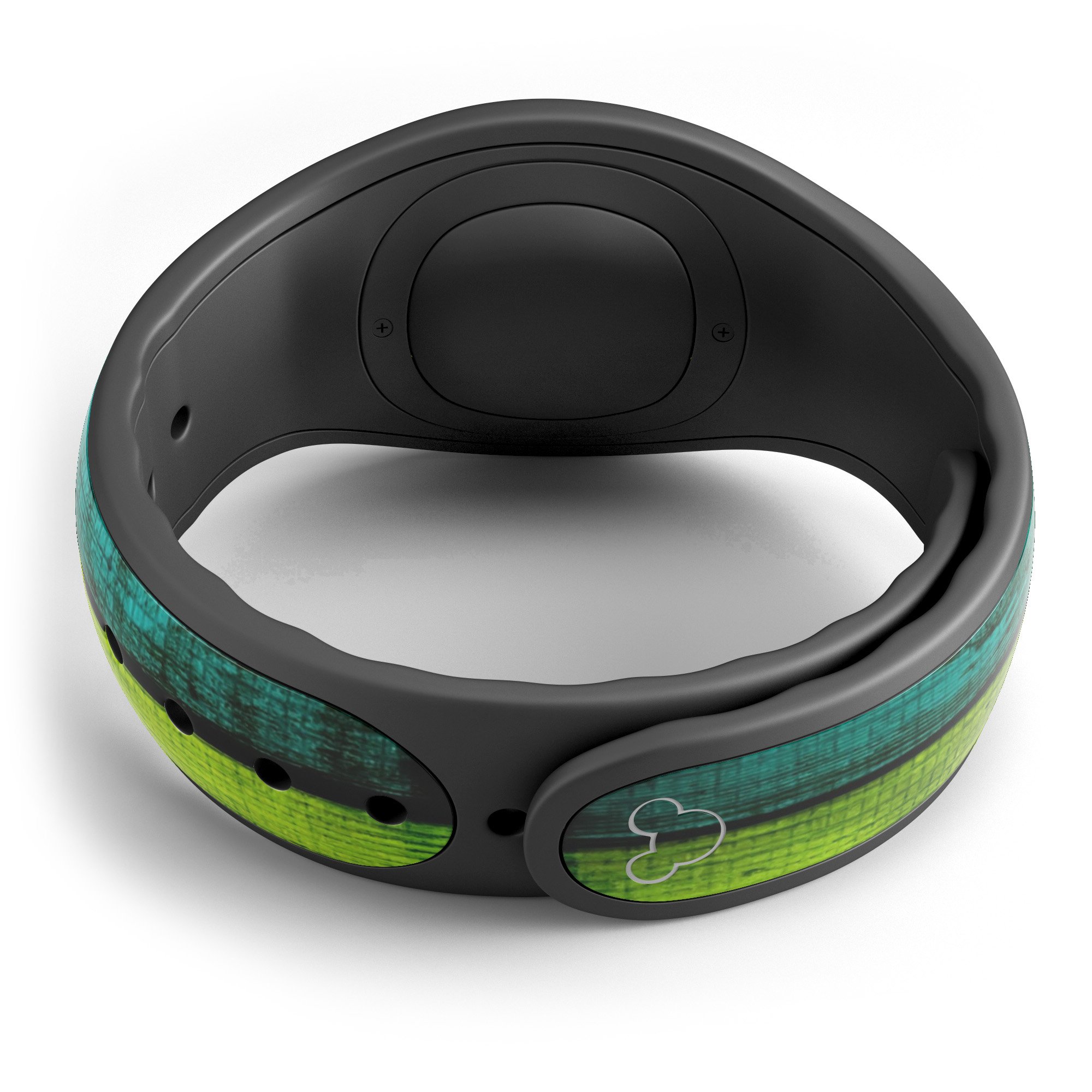 Neon Wood Planks decal skin wrap kit for Disney Magic Band, showcasing vibrant colors and unique design.