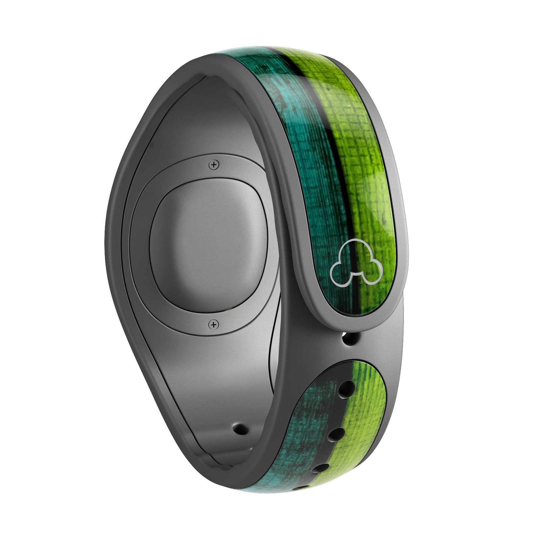 Neon Wood Planks decal skin wrap kit for Disney Magic Band, showcasing vibrant colors and unique design.