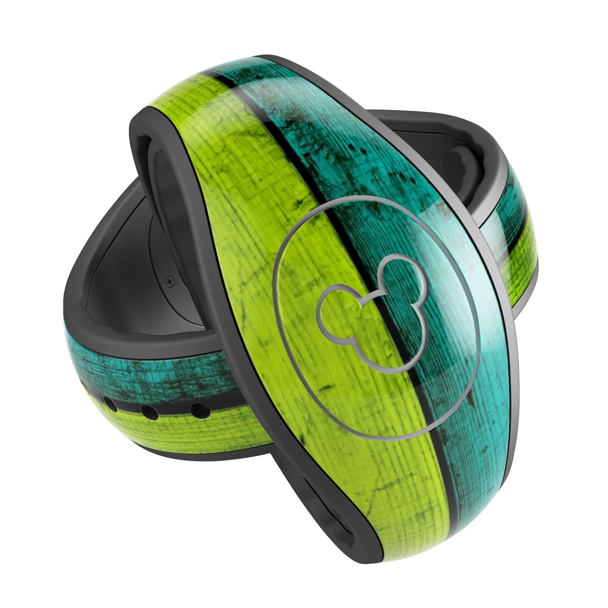 Neon Wood Planks decal skin wrap kit for Disney Magic Band, showcasing vibrant colors and unique design.
