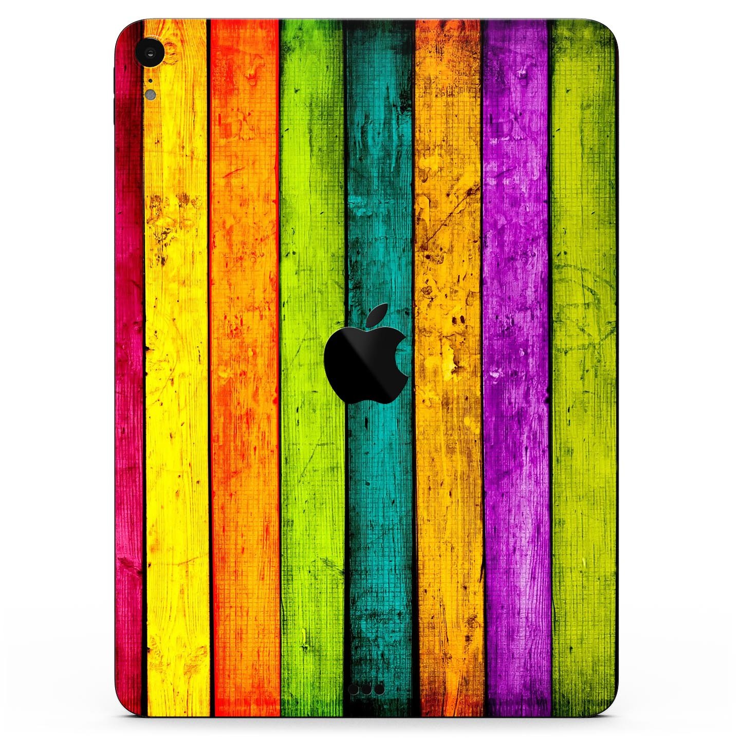 Neon Wood Planks skin decal for Apple iPad Pro 12.9", showcasing vibrant wood design and ultra-thin protection.