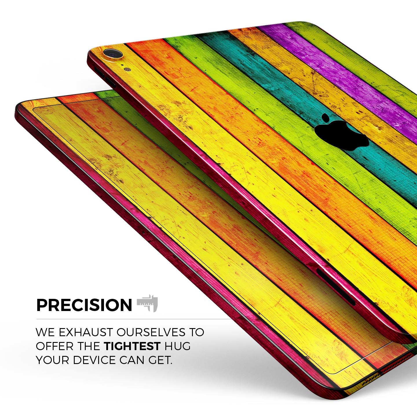 Neon Wood Planks skin decal for Apple iPad Pro 12.9", showcasing vibrant wood design and ultra-thin protection.