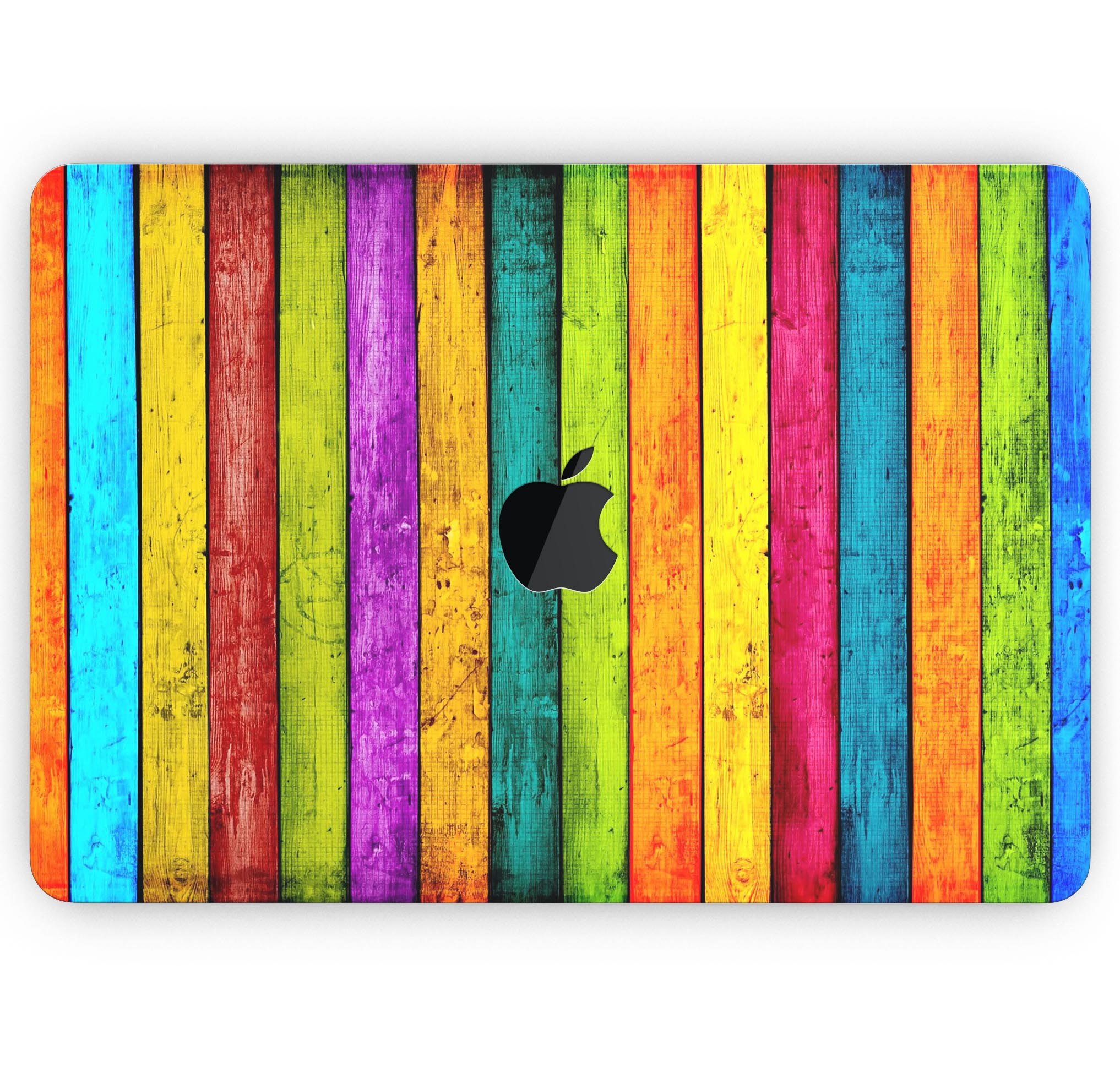 Neon Wood Planks skin decal wrap kit for Apple MacBook, showcasing vibrant colors and premium vinyl material.
