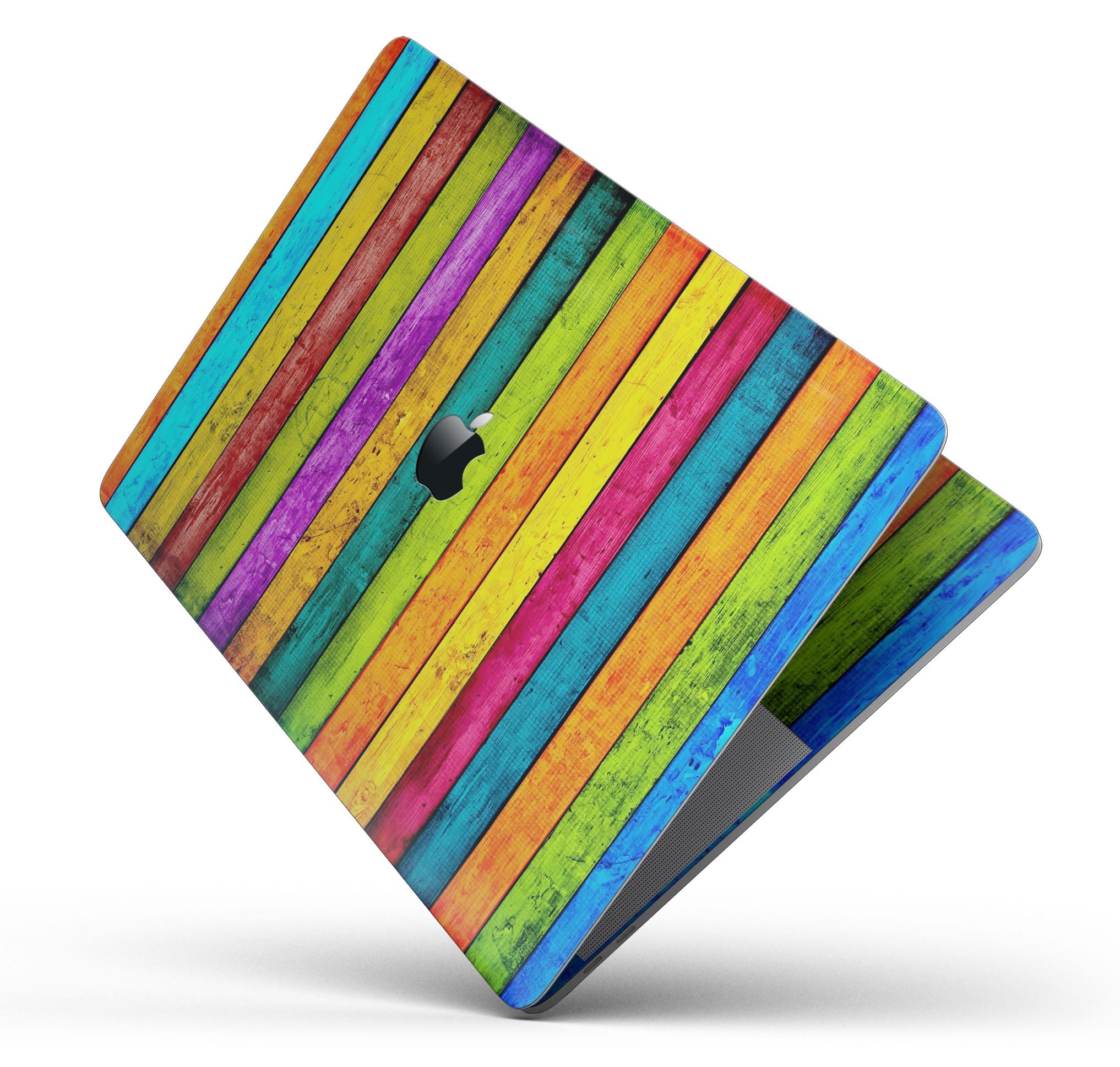 Neon Wood Planks skin decal wrap kit for Apple MacBook, showcasing vibrant colors and premium vinyl material.