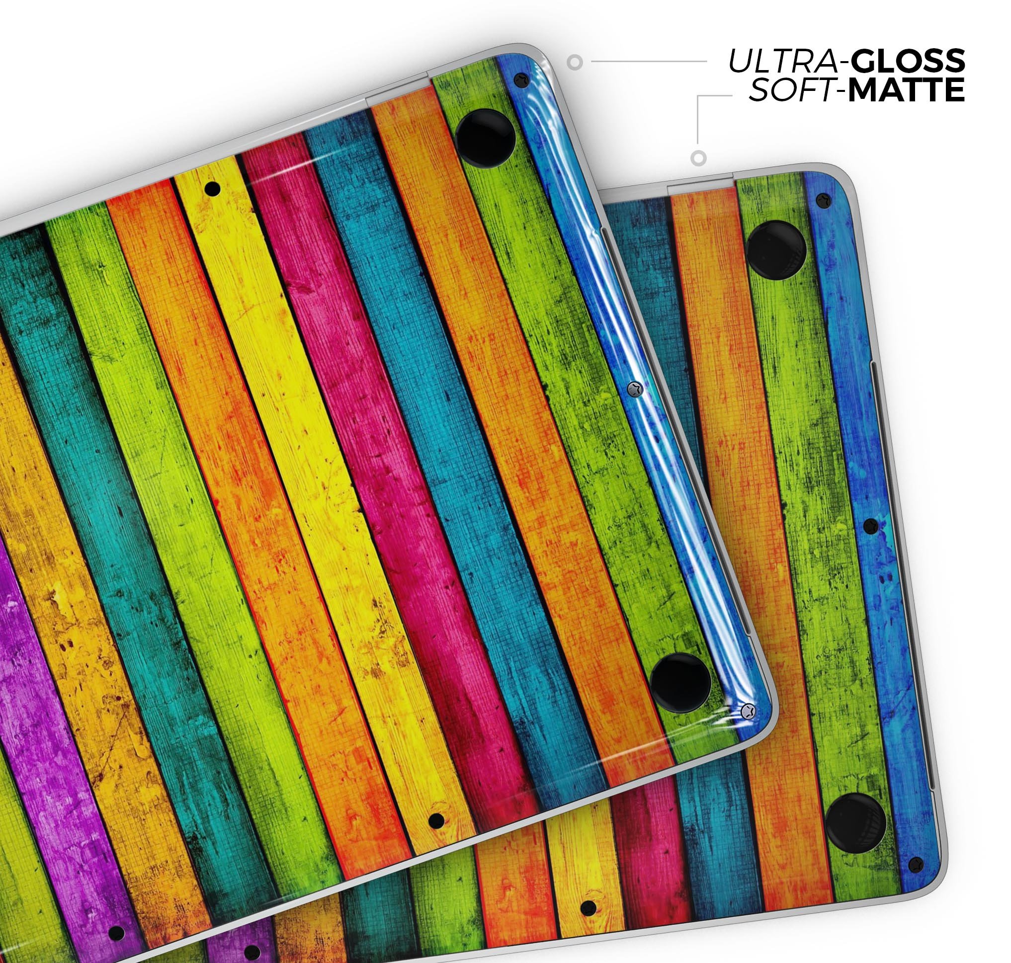 Neon Wood Planks skin decal wrap kit for Apple MacBook, showcasing vibrant colors and premium vinyl material.