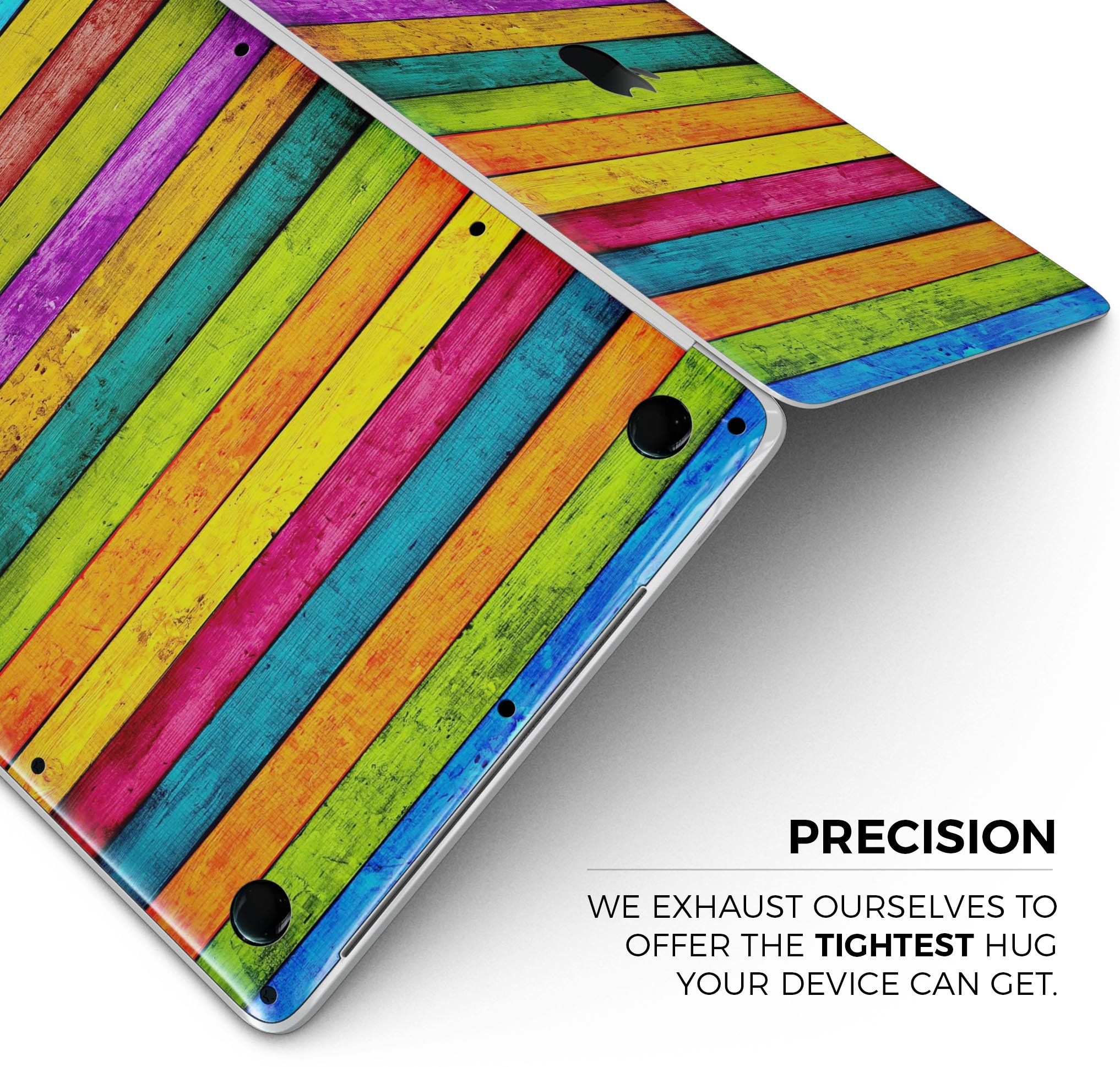 Neon Wood Planks skin decal wrap kit for Apple MacBook, showcasing vibrant colors and premium vinyl material.