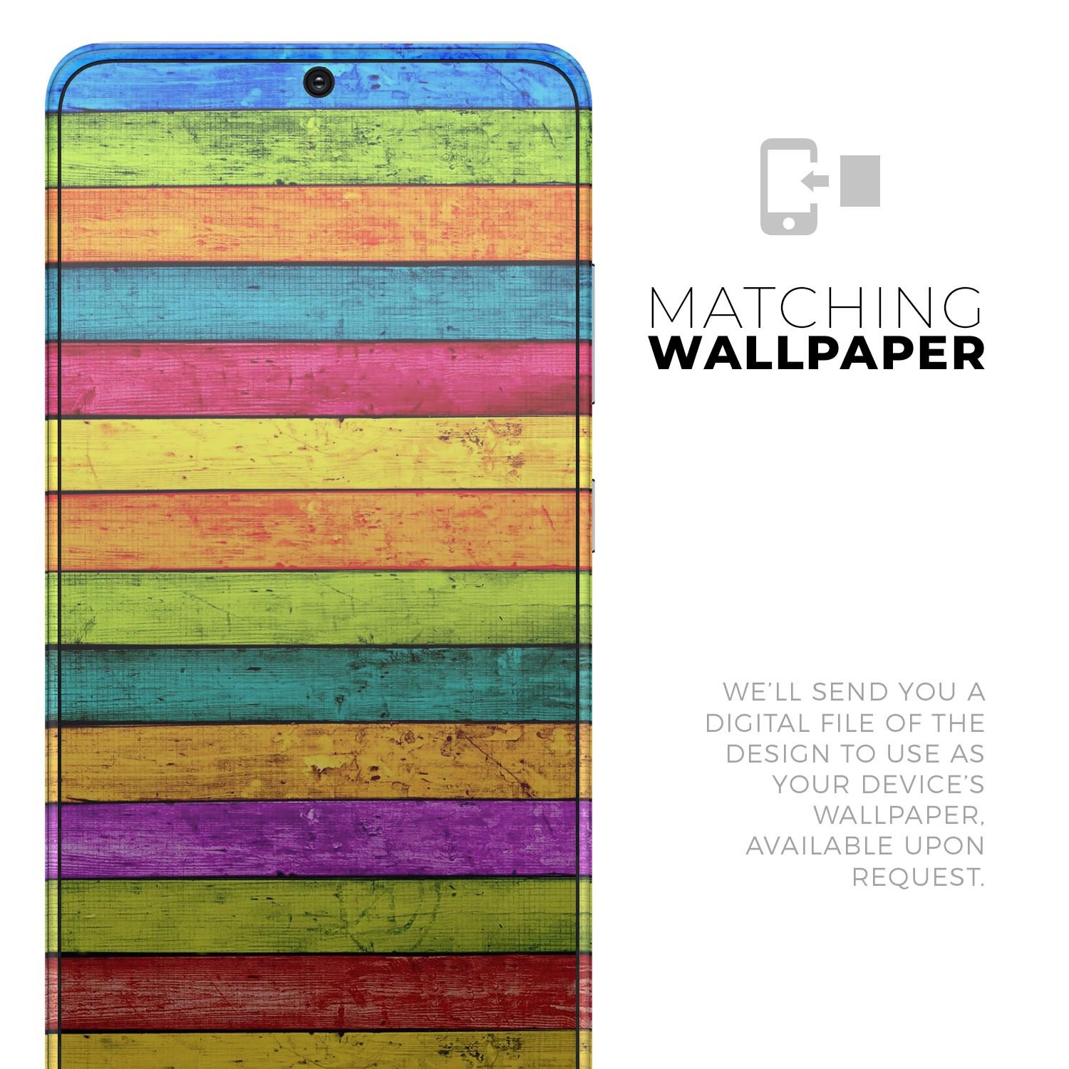 Neon Wood Planks skin applied to a Samsung Galaxy S20, showcasing vibrant colors and sleek design.