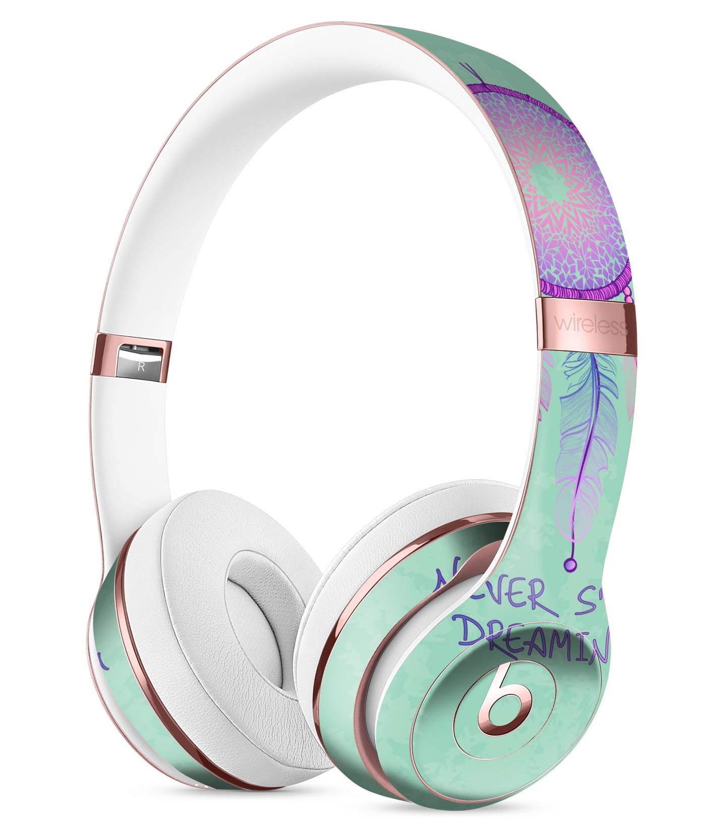 Never Stop Dreaming Dreamcatcher Full-Body Skin Kit for Beats by Dre Solo 3 Wireless Headphones, showcasing vibrant design and premium vinyl material.