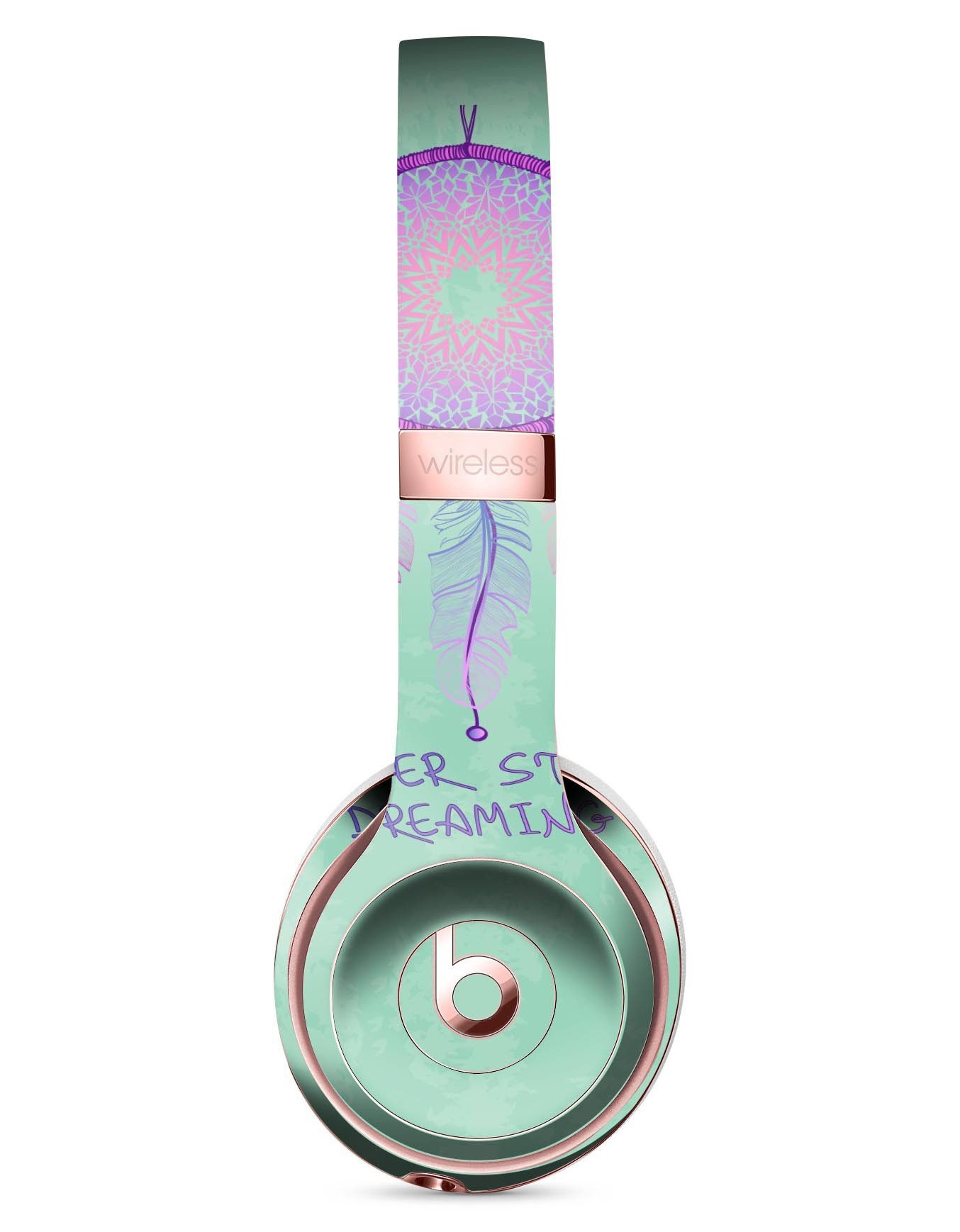 Never Stop Dreaming Dreamcatcher Full-Body Skin Kit for Beats by Dre Solo 3 Wireless Headphones, showcasing vibrant design and premium vinyl material.