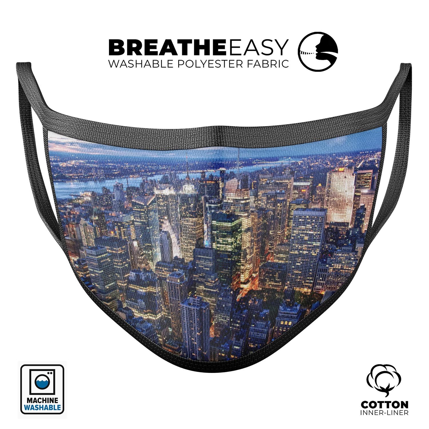 Night Aerial NYC unisex anti-dust cotton mouth cover, featuring a stylish design and adjustable ear loops for a comfortable fit.