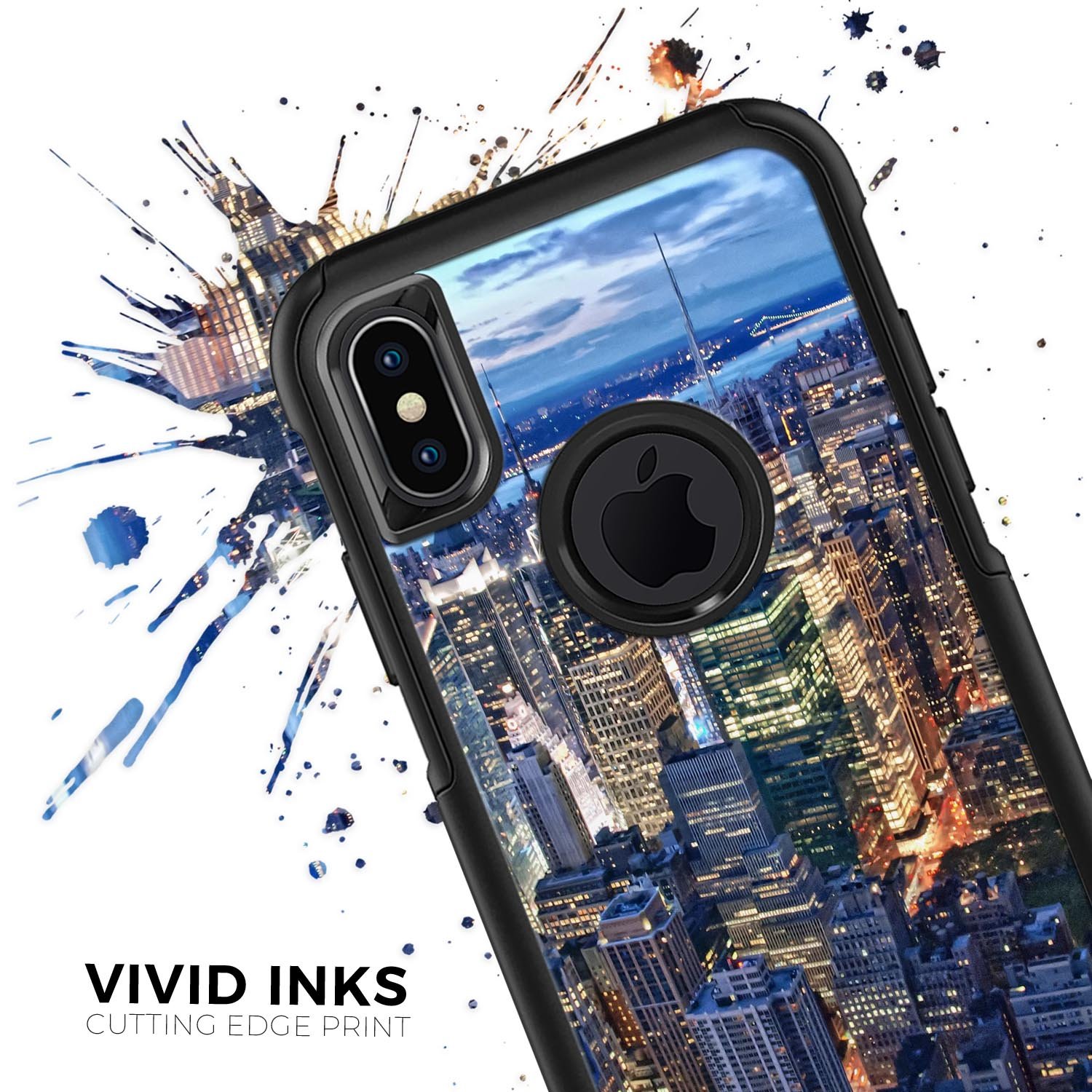 Night Aerial NYC Skin Kit for iPhone OtterBox Cases featuring vibrant city skyline design and ultra-thin protection.