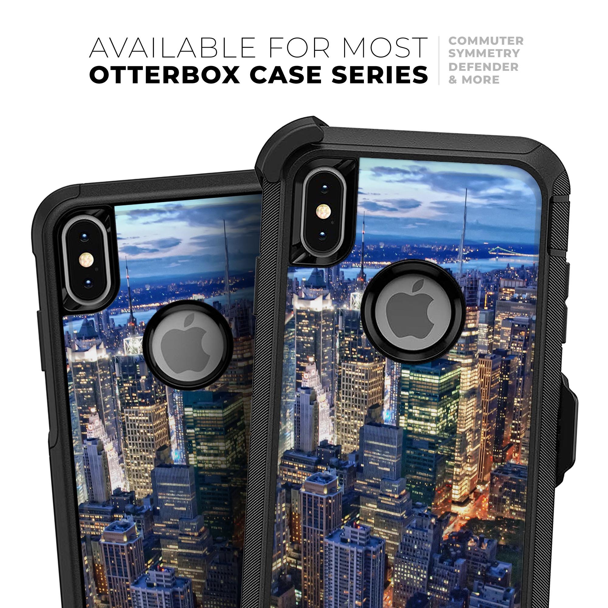 Night Aerial NYC Skin Kit for iPhone OtterBox Cases featuring vibrant city skyline design and ultra-thin protection.