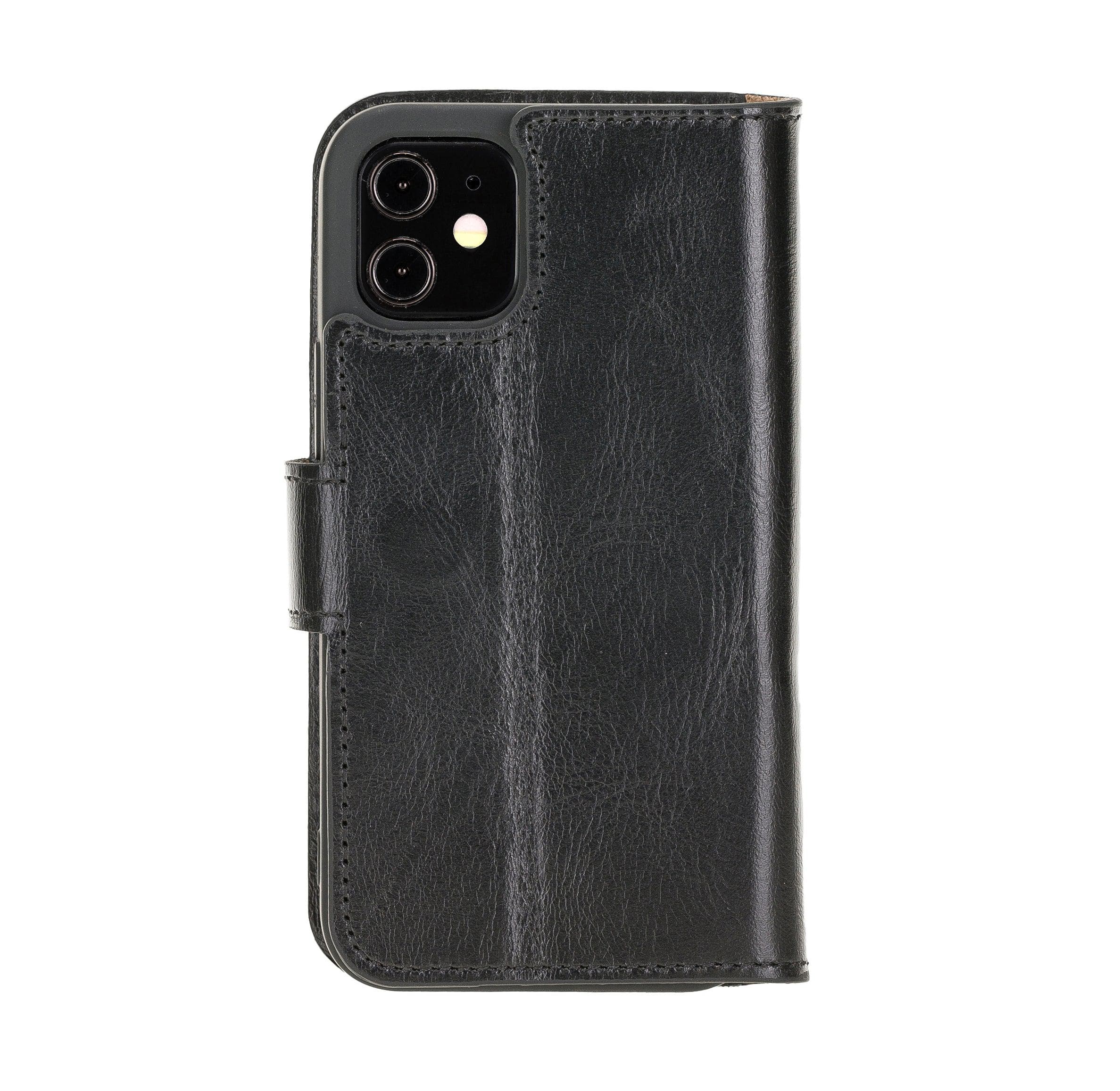 Bouletta Non Detachable Leather Wallet Case for Apple iPhone 12 Series in brown, showcasing card slots and banknotes compartment.