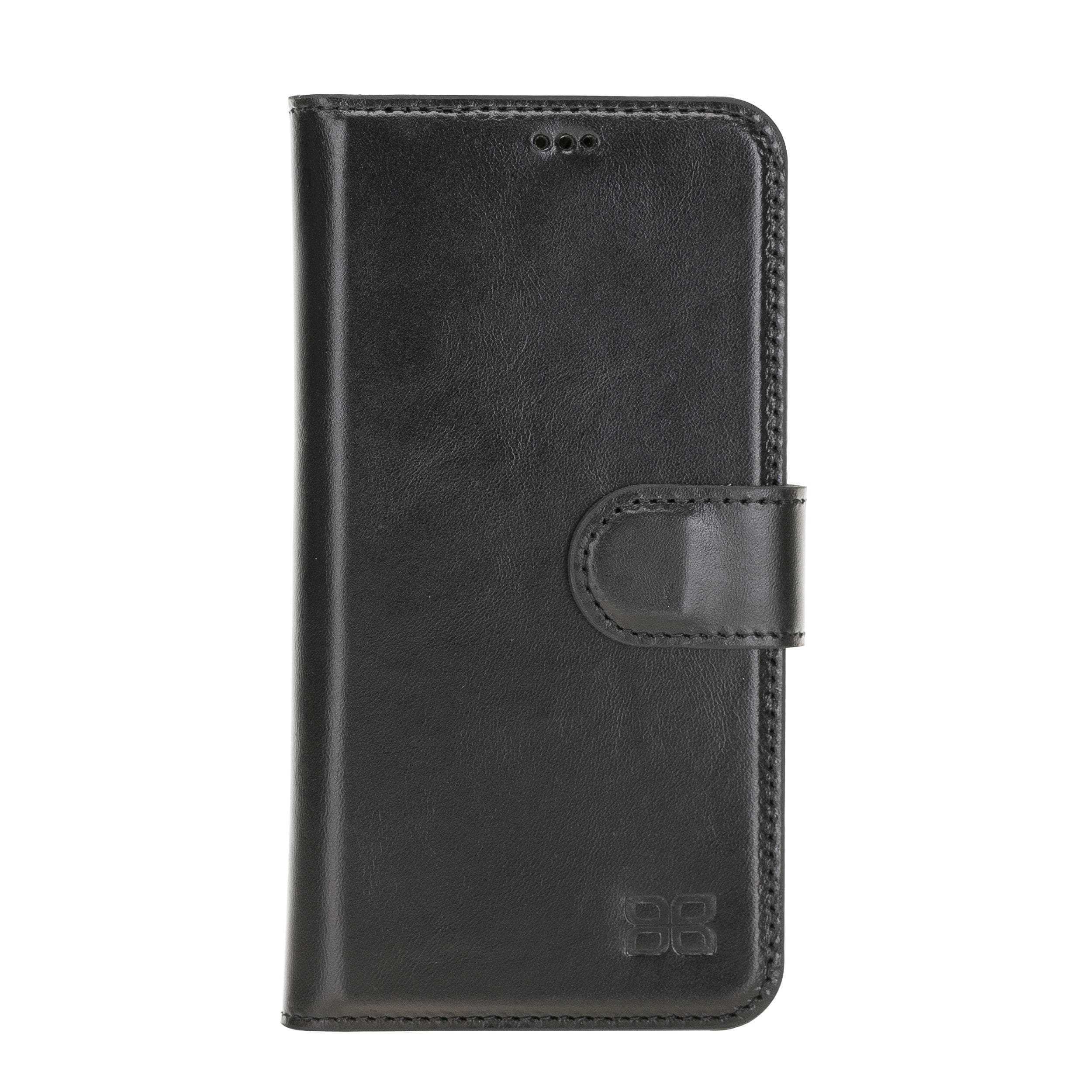 Bouletta Non Detachable Leather Wallet Case for Apple iPhone 12 Series in brown, showcasing card slots and banknotes compartment.