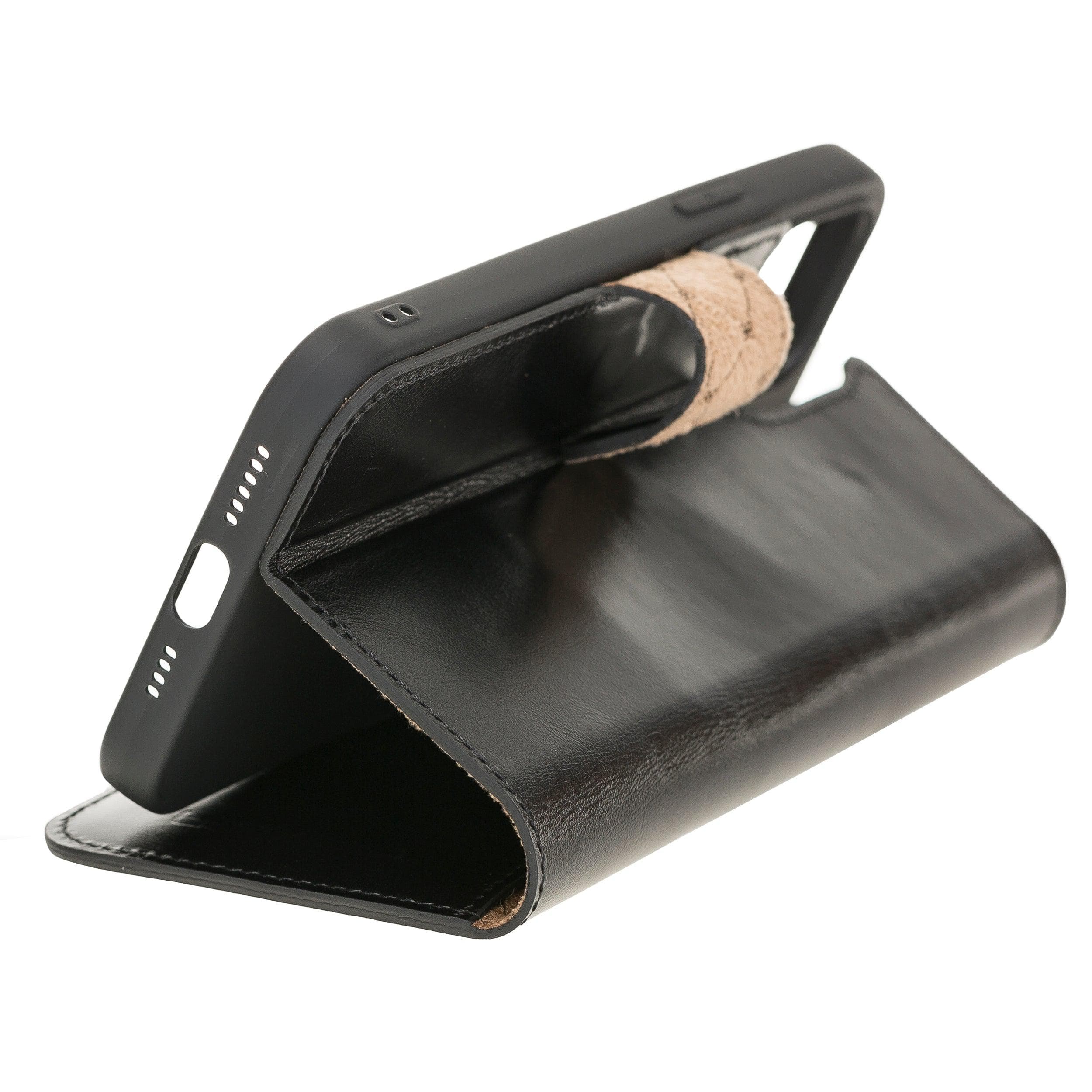 Bouletta Non Detachable Leather Wallet Case for Apple iPhone 12 Series in brown, showcasing card slots and banknotes compartment.