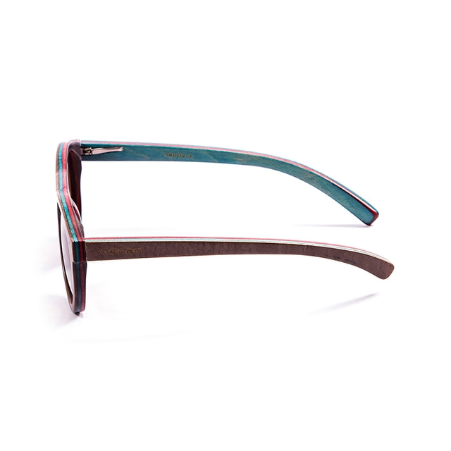 OCEAN GLASSES FIJI 54002.3 round wooden sunglasses in brown color, showcasing a stylish full-rimmed design.