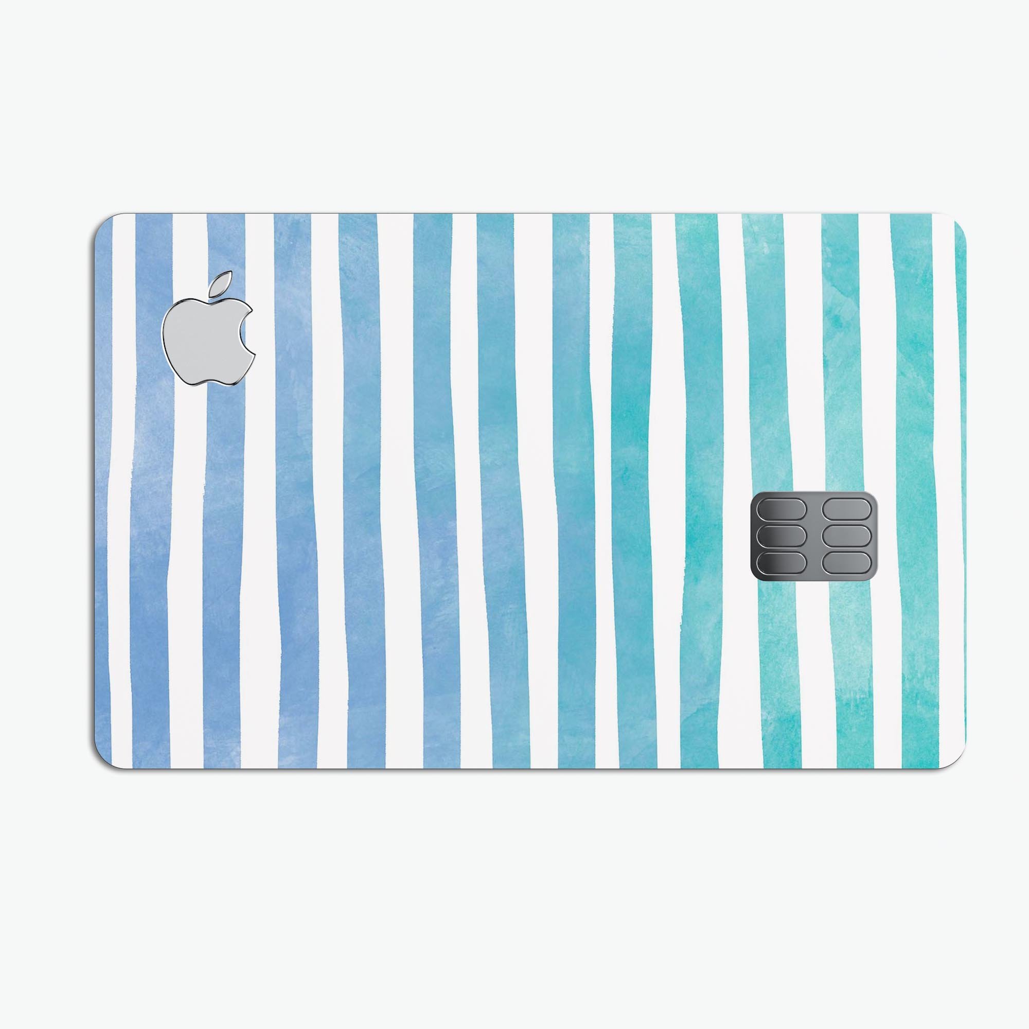 Ocean WaterColor Ombre Stripes decal skin for Apple Card, showcasing vibrant colors and a sleek design.
