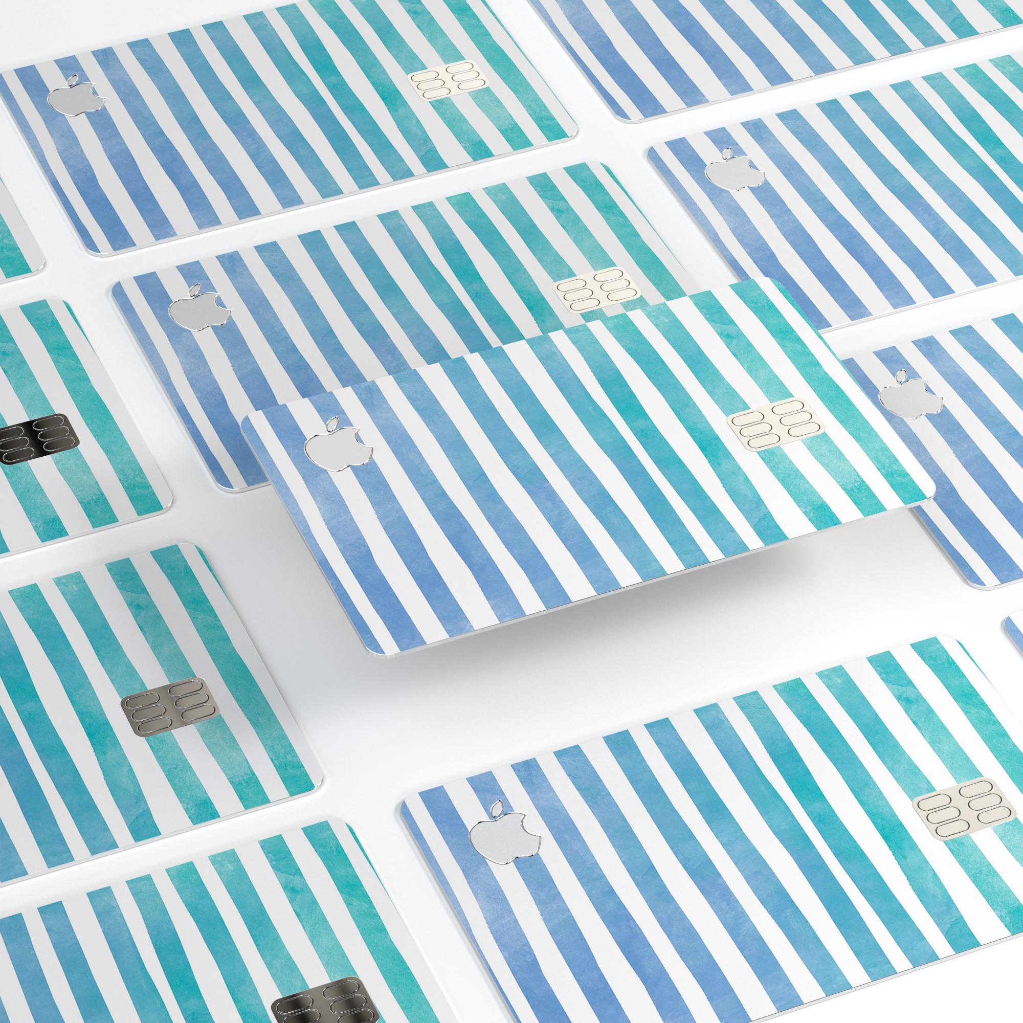 Ocean WaterColor Ombre Stripes decal skin for Apple Card, showcasing vibrant colors and a sleek design.