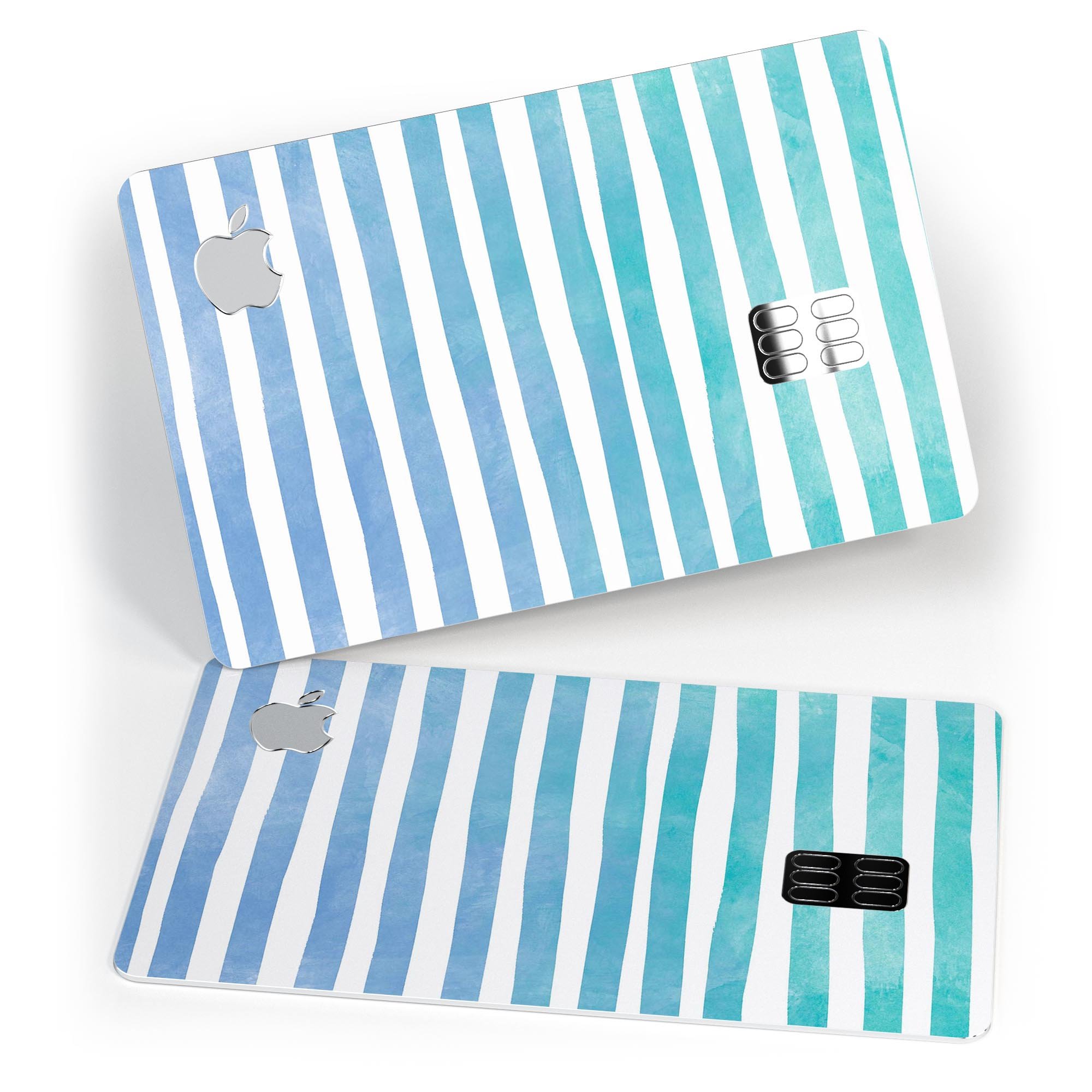 Ocean WaterColor Ombre Stripes decal skin for Apple Card, showcasing vibrant colors and a sleek design.