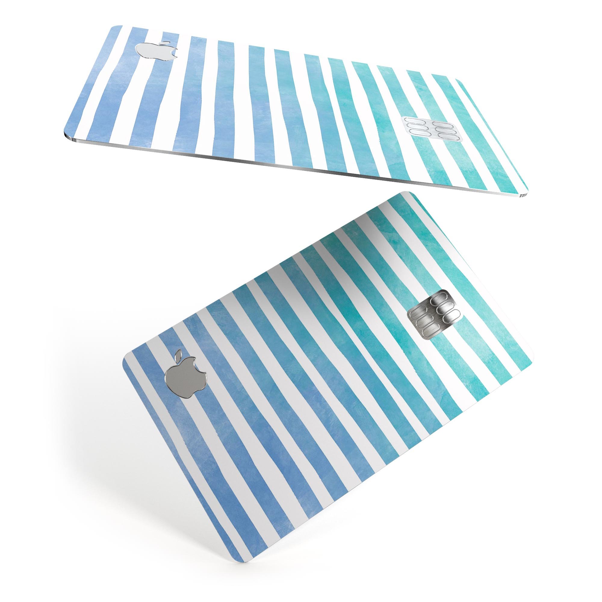 Ocean WaterColor Ombre Stripes decal skin for Apple Card, showcasing vibrant colors and a sleek design.