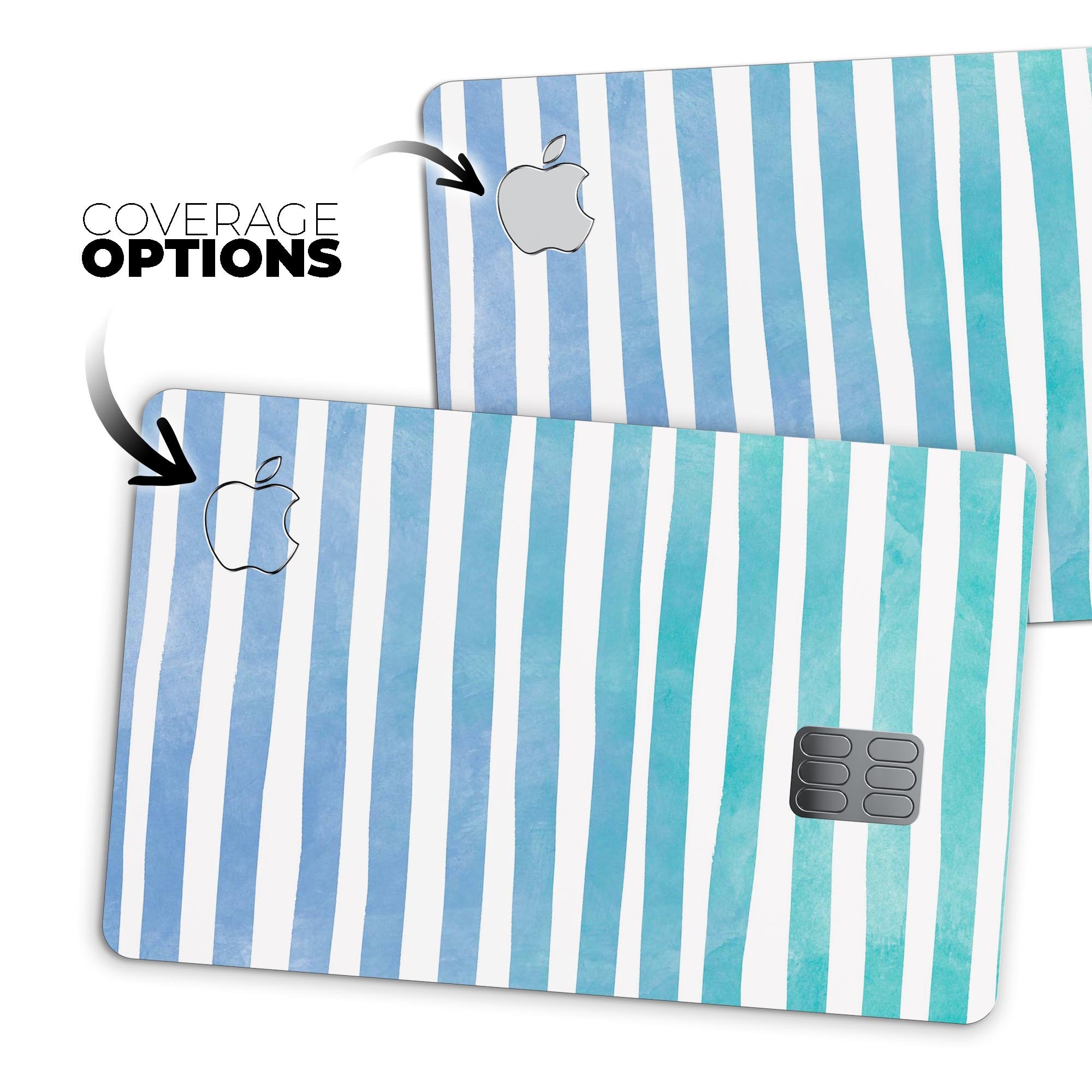 Ocean WaterColor Ombre Stripes decal skin for Apple Card, showcasing vibrant colors and a sleek design.