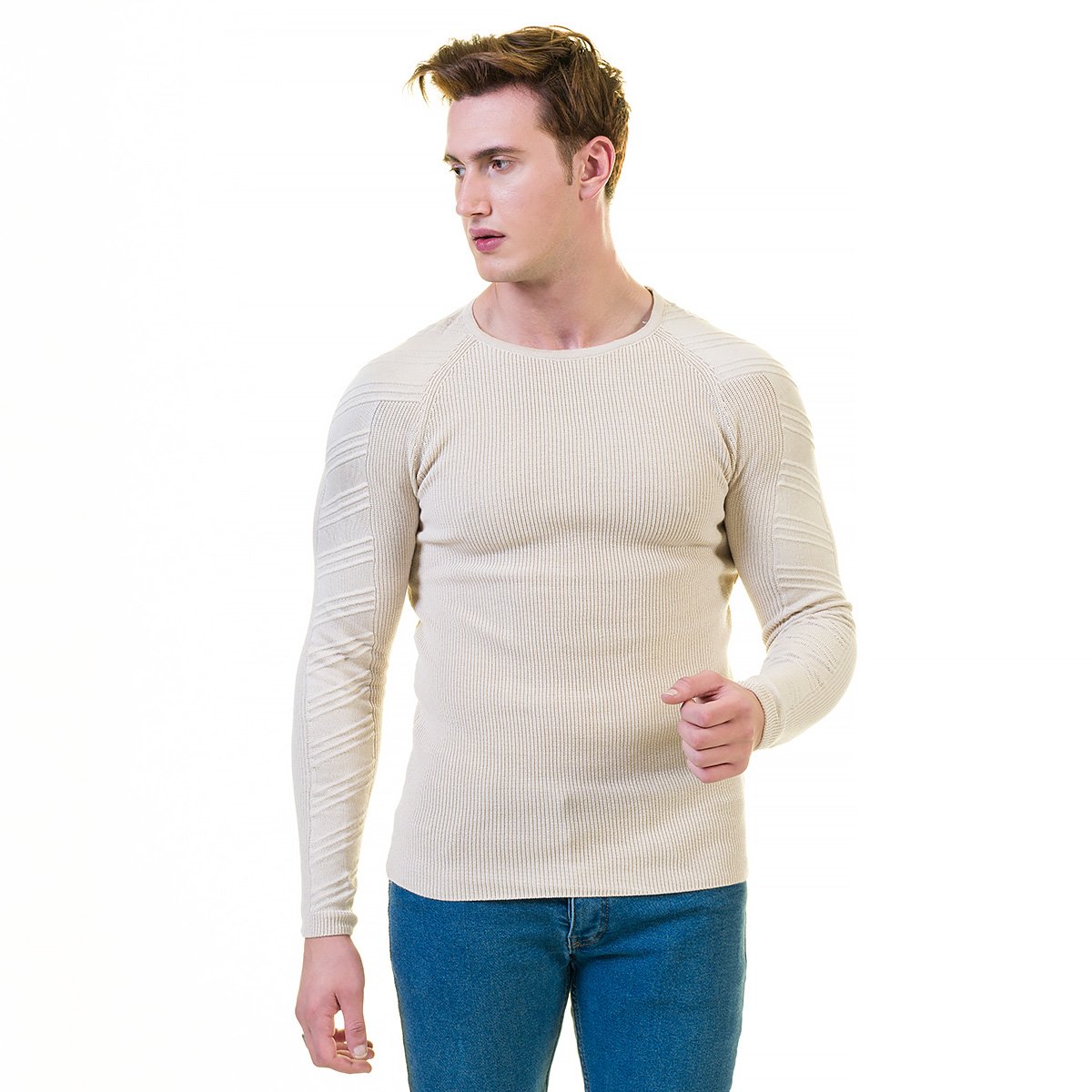 Off White European Wool Luxury Zippered Sweater Jacket with hoodie, showcasing its elegant design and soft fabric.