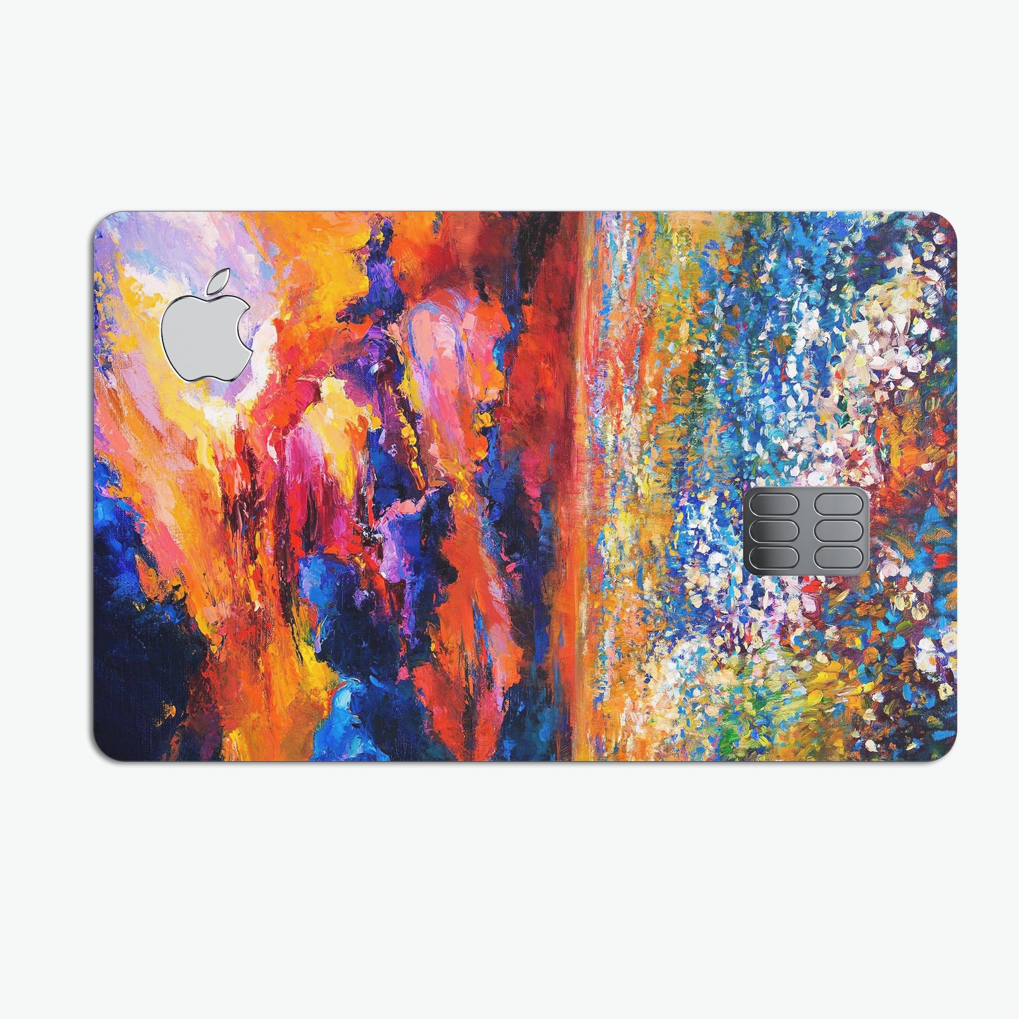 Oil Painted Meadow skin decal for Apple Card, showcasing vibrant colors and artistic design.