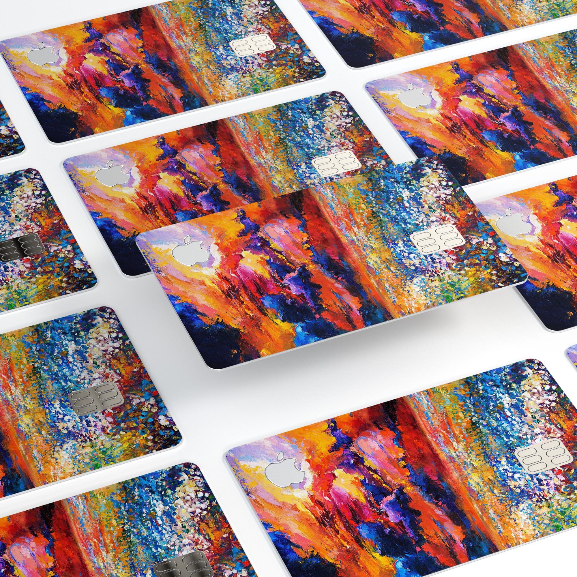 Oil Painted Meadow skin decal for Apple Card, showcasing vibrant colors and artistic design.