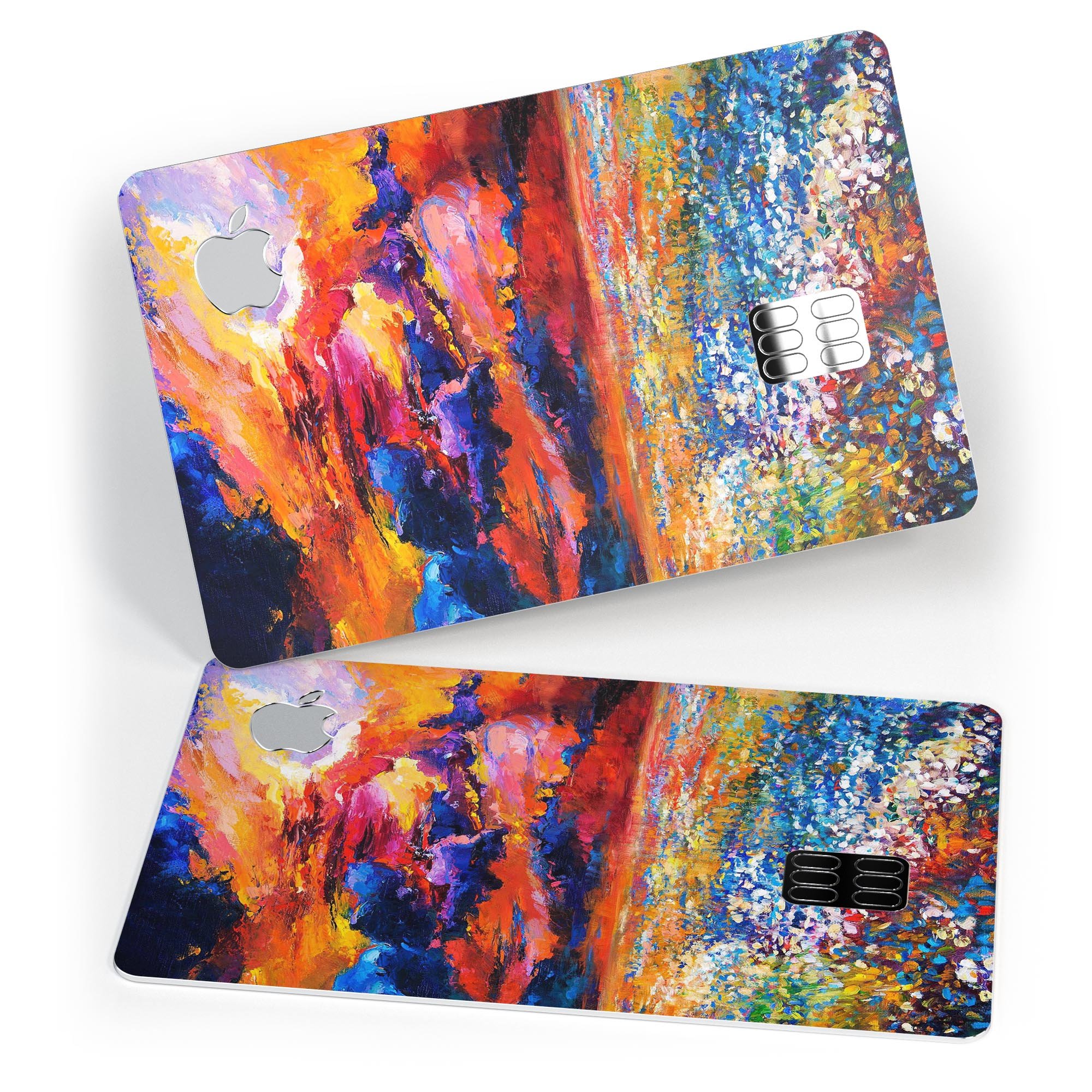 Oil Painted Meadow skin decal for Apple Card, showcasing vibrant colors and artistic design.