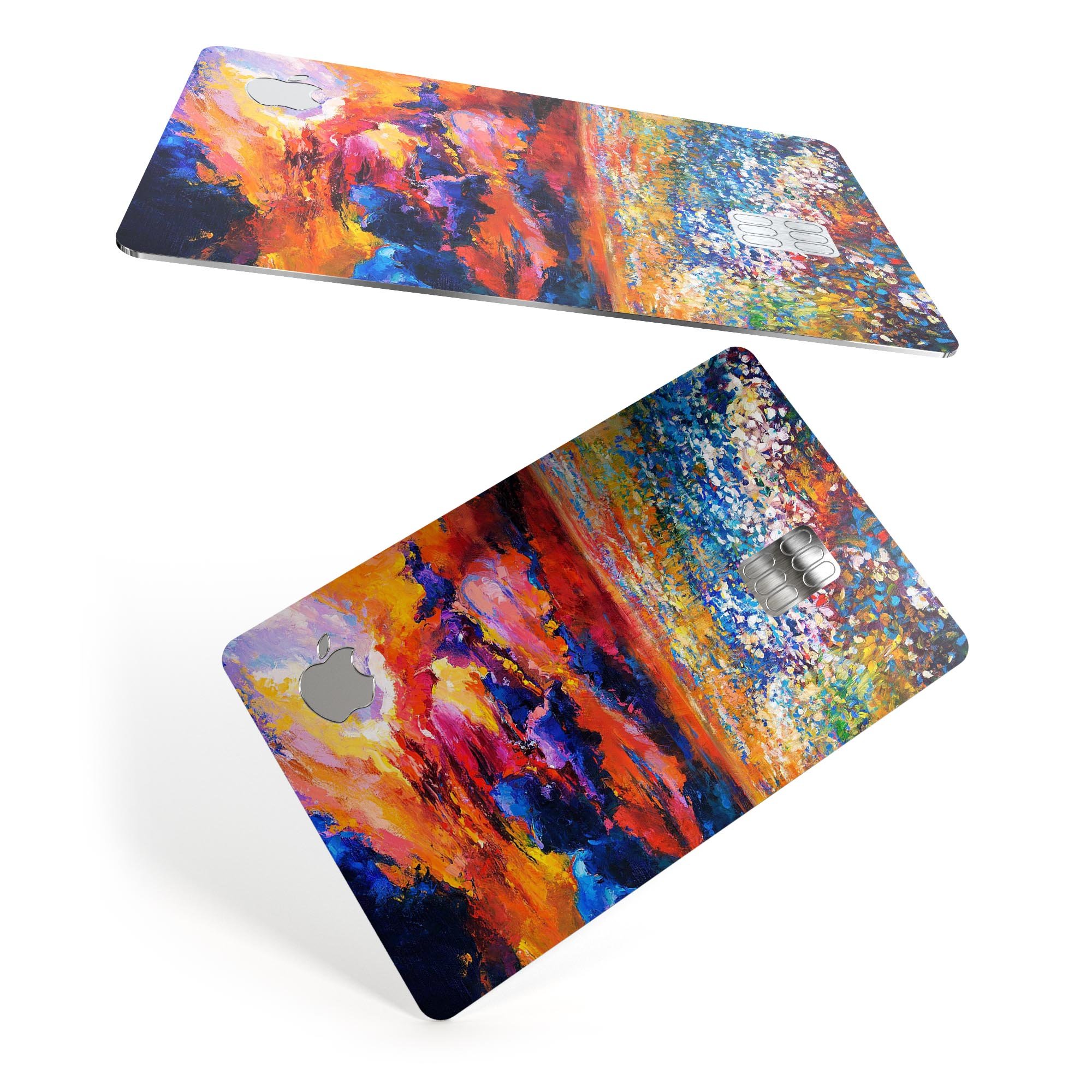 Oil Painted Meadow skin decal for Apple Card, showcasing vibrant colors and artistic design.