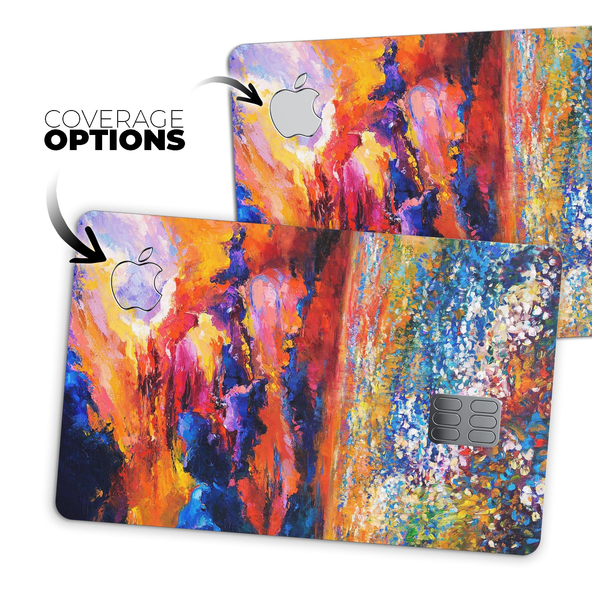 Oil Painted Meadow skin decal for Apple Card, showcasing vibrant colors and artistic design.