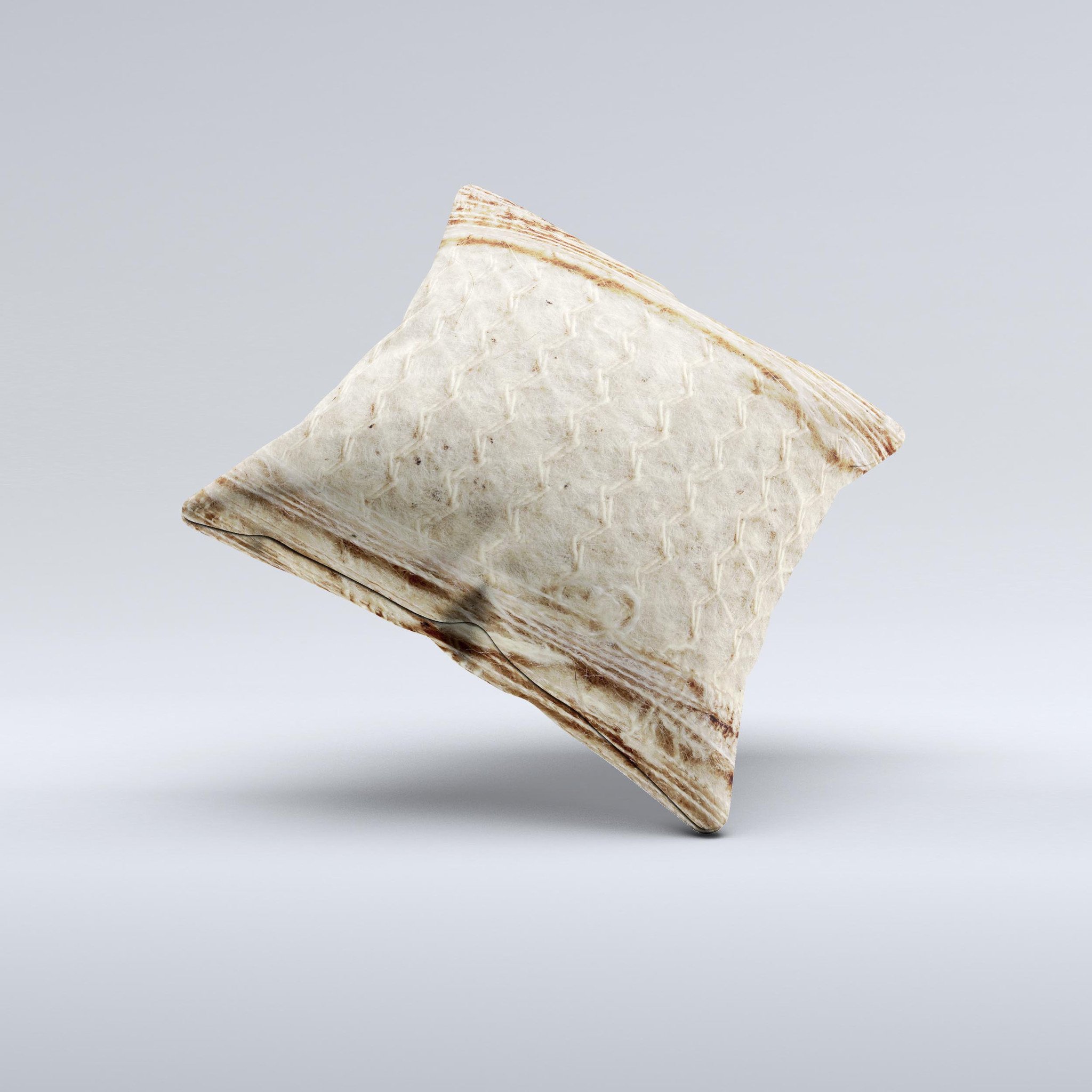 Old Torn Fabric ink-Fuzed Decorative Throw Pillow featuring unique hand-produced graphics and high-quality fabric, perfect for home decor.