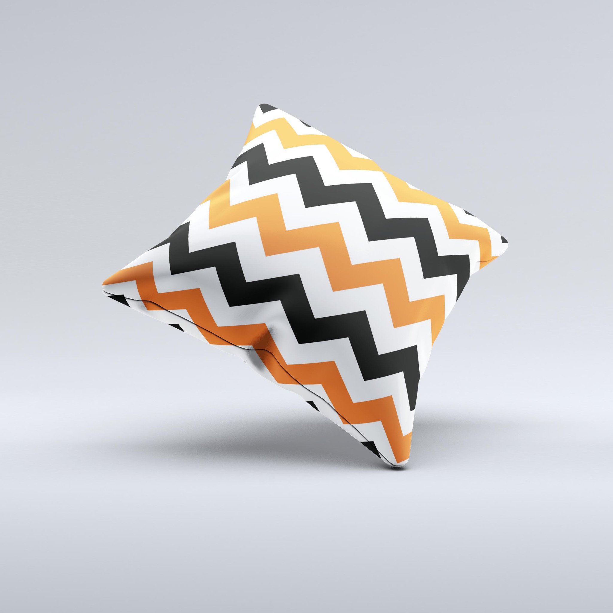 Orange and black chevron pattern decorative throw pillow, handcrafted in Virginia with high thread count fabric and plush polyester filling.