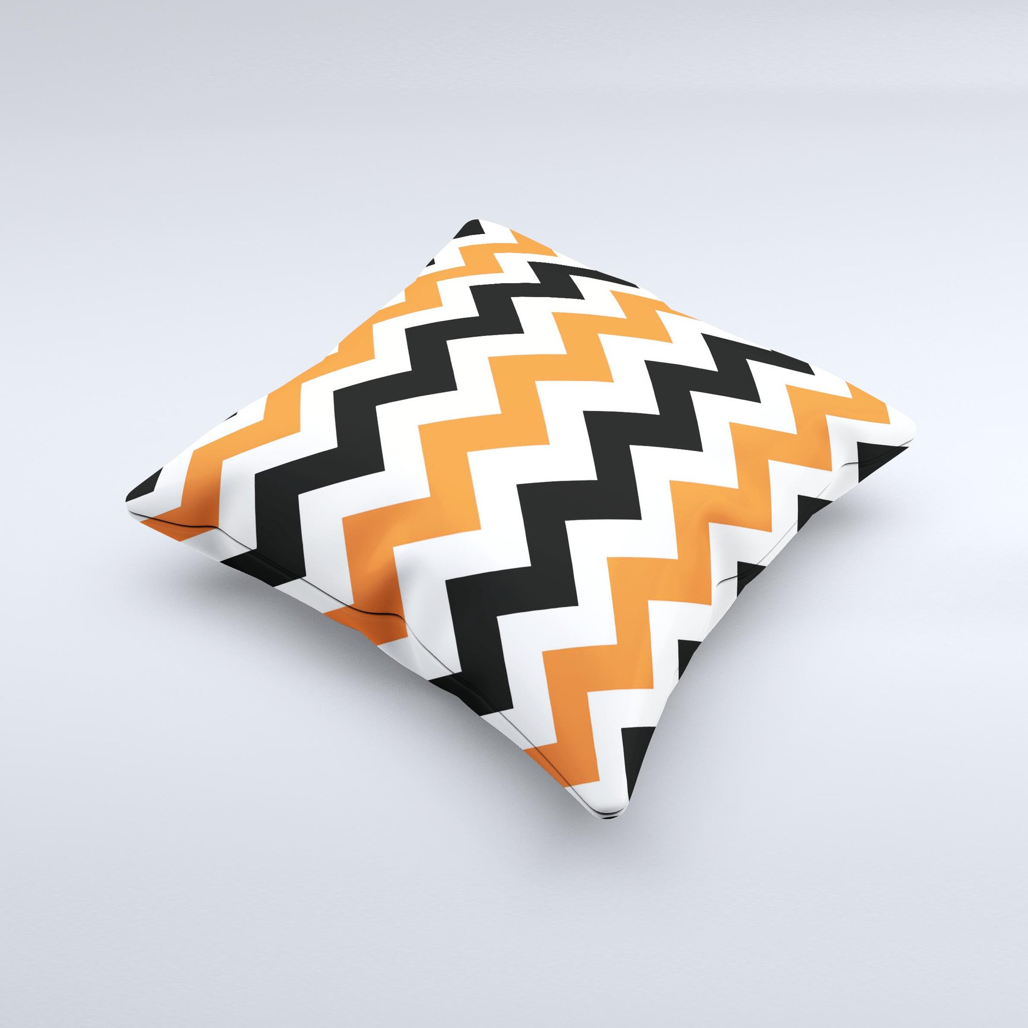 Orange and black chevron pattern decorative throw pillow, handcrafted in Virginia with high thread count fabric and plush polyester filling.