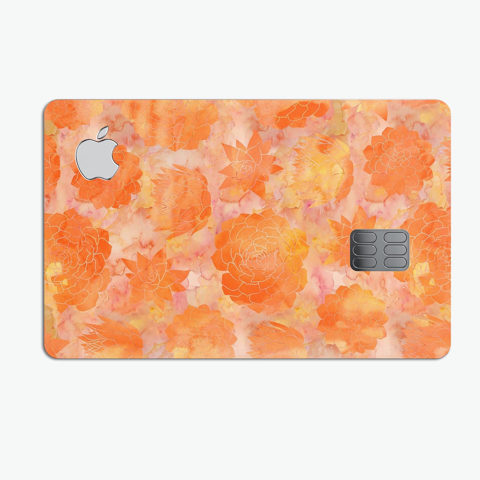 Orange Floral Succulents decal skin for Apple Card, showcasing vibrant floral design on premium vinyl.